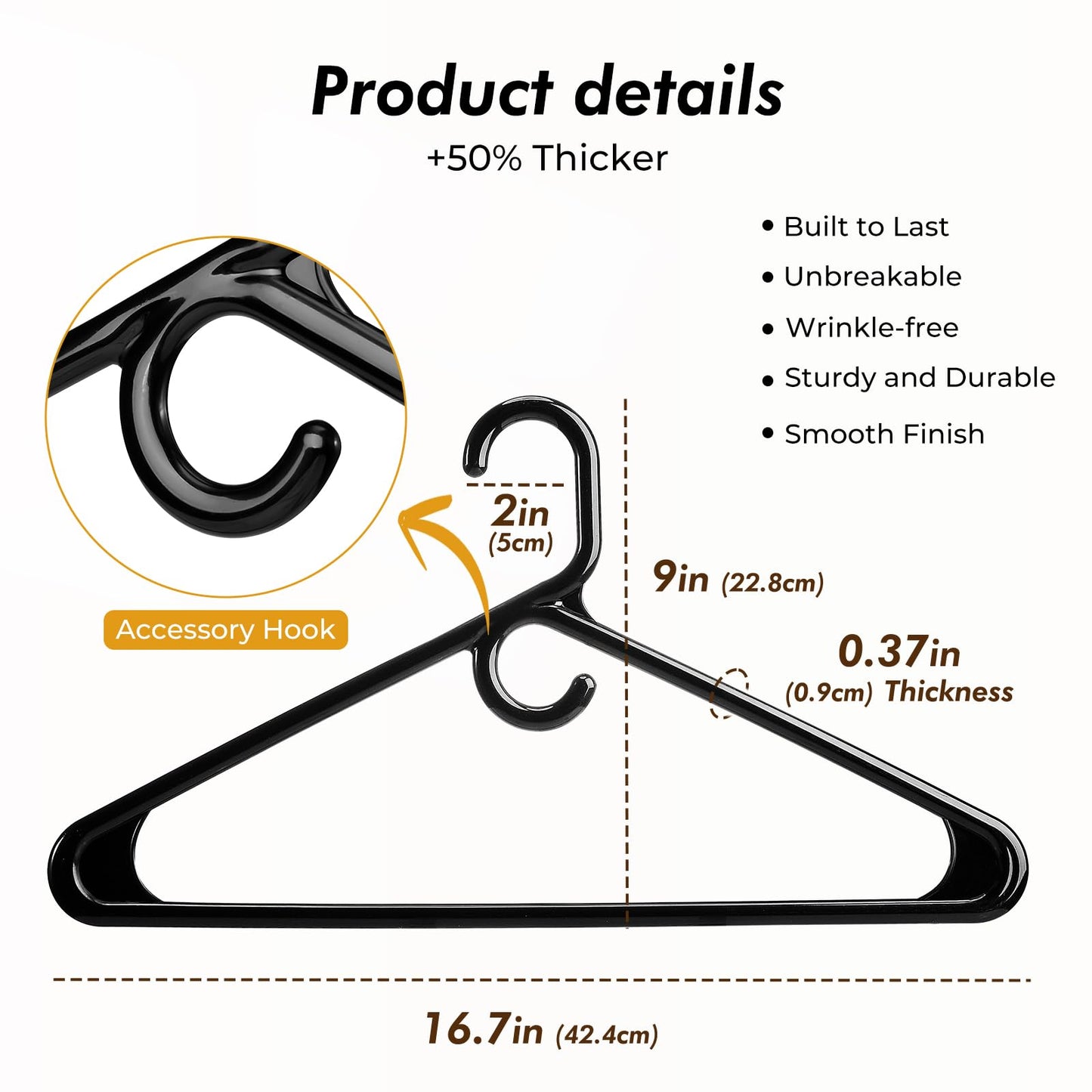 HOUSE DAY Premium Heavy Duty Plastic Hangers 24 Pack - Ultra Thick Black Clothes Hangers - 20 lb Capacity - Sturdy Hangers for Coats, Jackets, Suits & Jeans - Closet Organizer for Dorm, Apartment