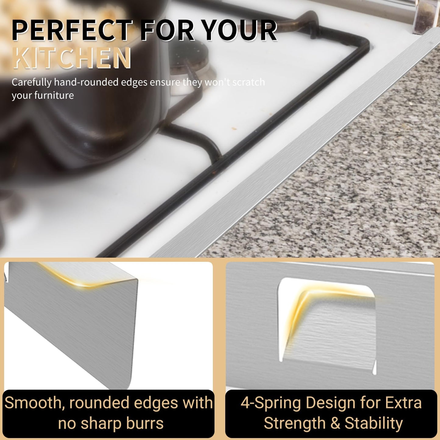 MOFINO Stove Gap Covers 316 Stainless Steel,2 Pack 23.2" Stove Gap Filler,Heat Resistant Stove Gap Guards,Between Stove and Counter Slide In Range Trim Kit for Kitchen,Silver