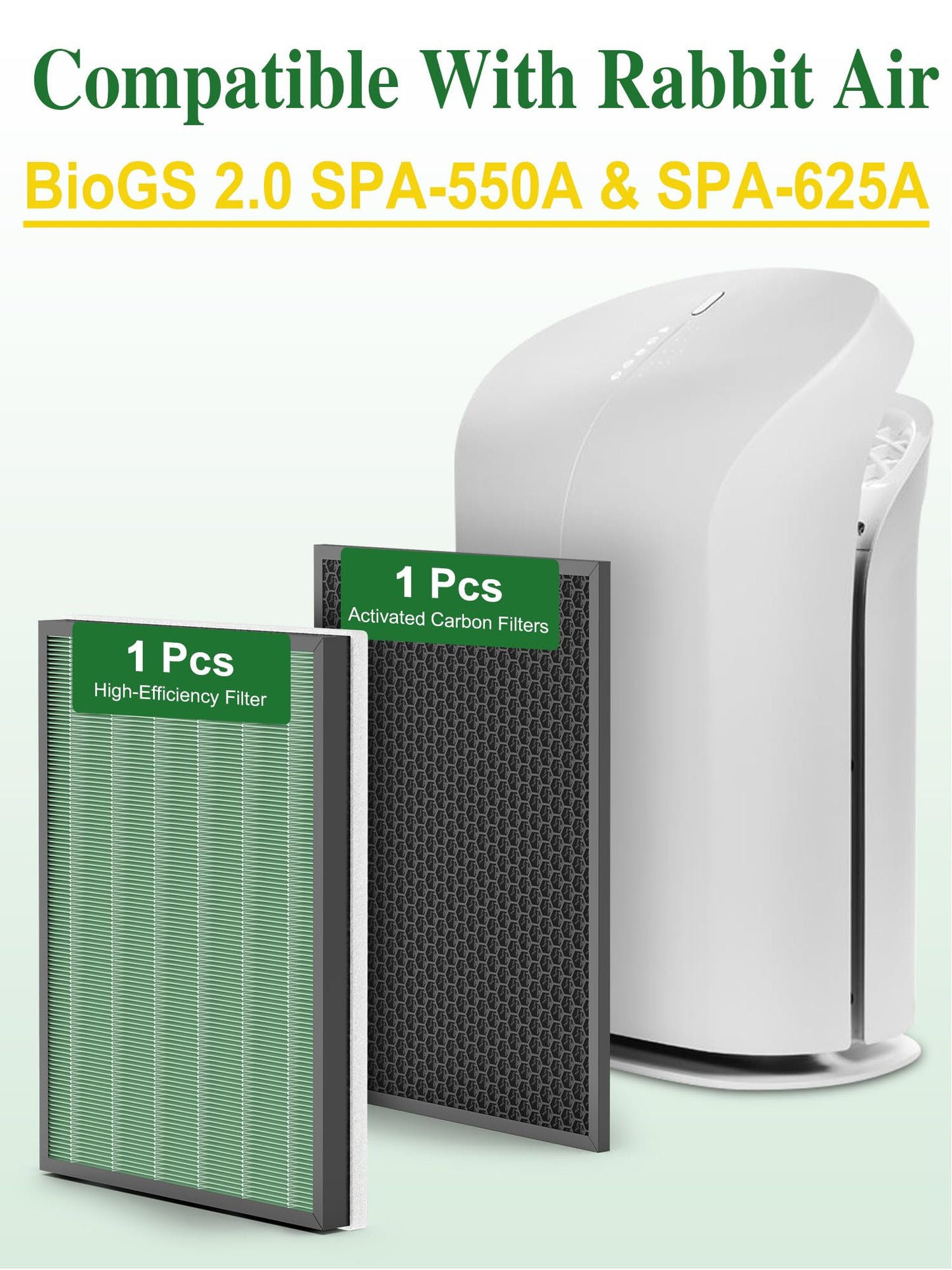 Airloria Replacement Filter Set Compatible with RabbitAir BioGS 2.0 Ultra Quiet Model SPA-550A & SPA-625A Air Purifiers,Combined with 1 Premium Filter+ 1 Activated Carbon Filter