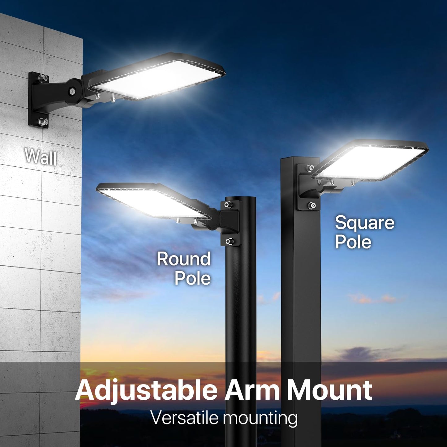 150W Parking Lot Light, LED Flood Light Outdoor 22500LM 5000K Adjustable Arm Mount LED Street Light with Dusk to Dawn Photocell 120V IP65 Waterproof LED Shoebox Light Outside for Yard Warehouse Barn