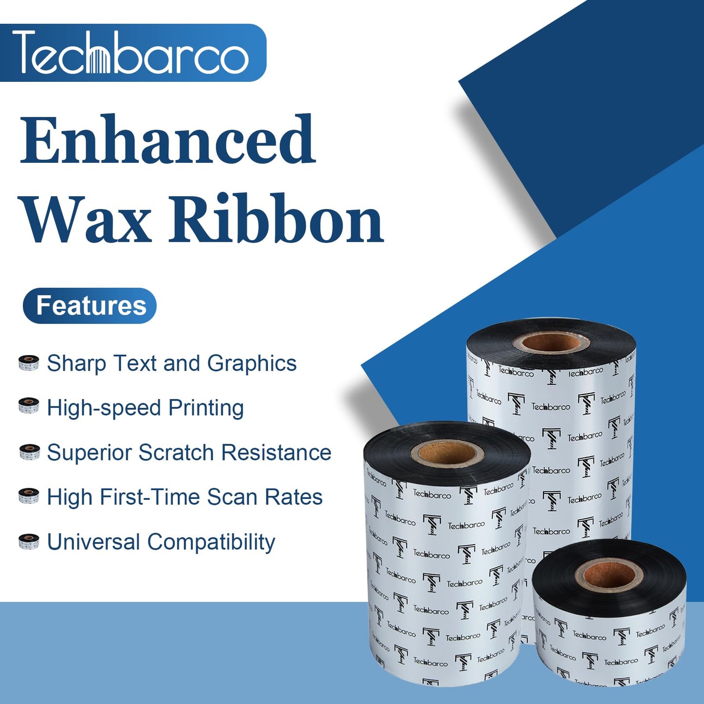 6 Rolls 4.33" x 984' Premium Enhanced Wax Thermal Transfer Ribbon, 110mm x 300m Black Industrial Barcode Label Printer Ribbon - Compatible with Zebra, TSC, GoDex, Citizen, 1" Core