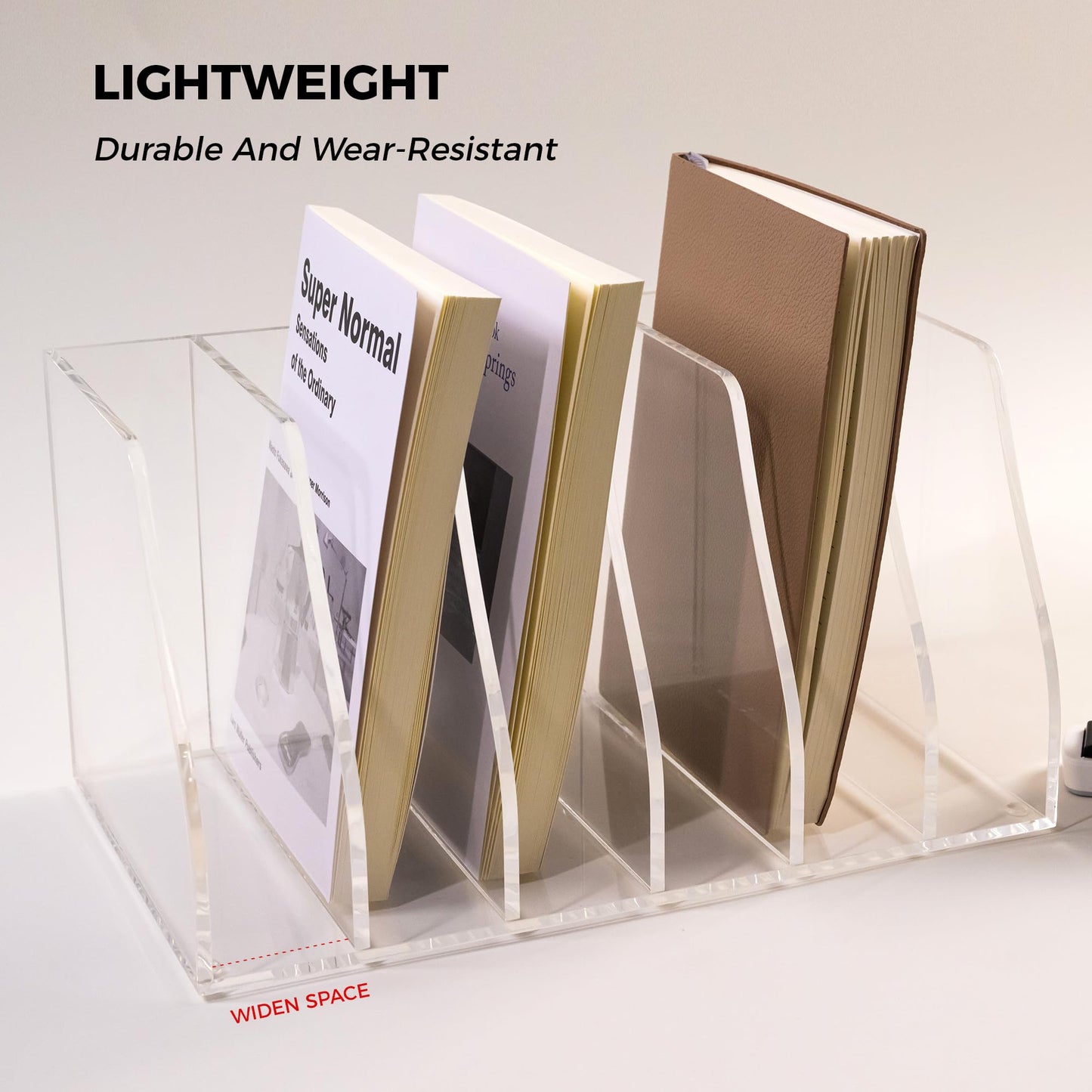 AIMOLLY Acrylic Magazine File Holder, 6 Vertical Compartments Desk Document Sorter Organizer, Clear Folder Rack Binder for Office/Home/Classroom, for Documents, Tablet, Magazines, Books & Accessories