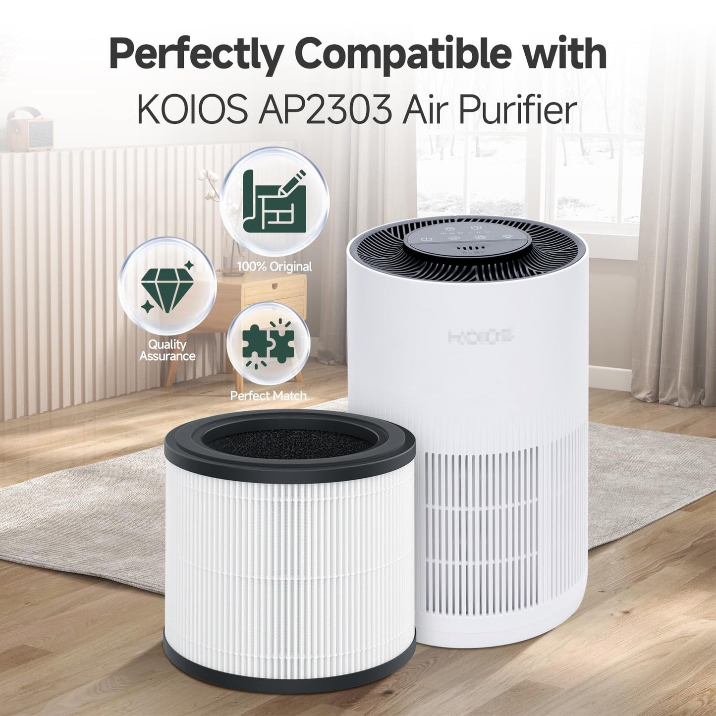 XBWW 4Packs AP2303 Replacement Filter Compatible with KOIOS AP2303 Air Cleaner Purifier with 8pcs Aroma Pads