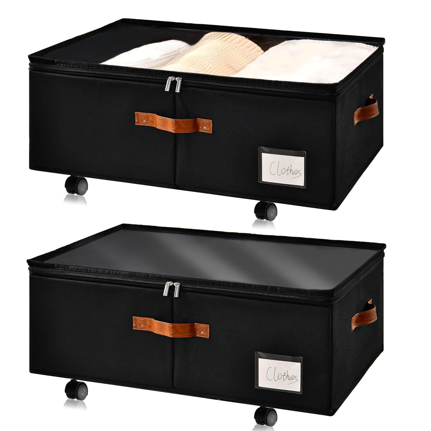 Freebat Under Bed Storage Organizer with Wheels, Underbed Container with Clear Lid Cover, Storage Bag Box with Visiable Window for Clothes, Bedsheet, Pillow, 2 Pack