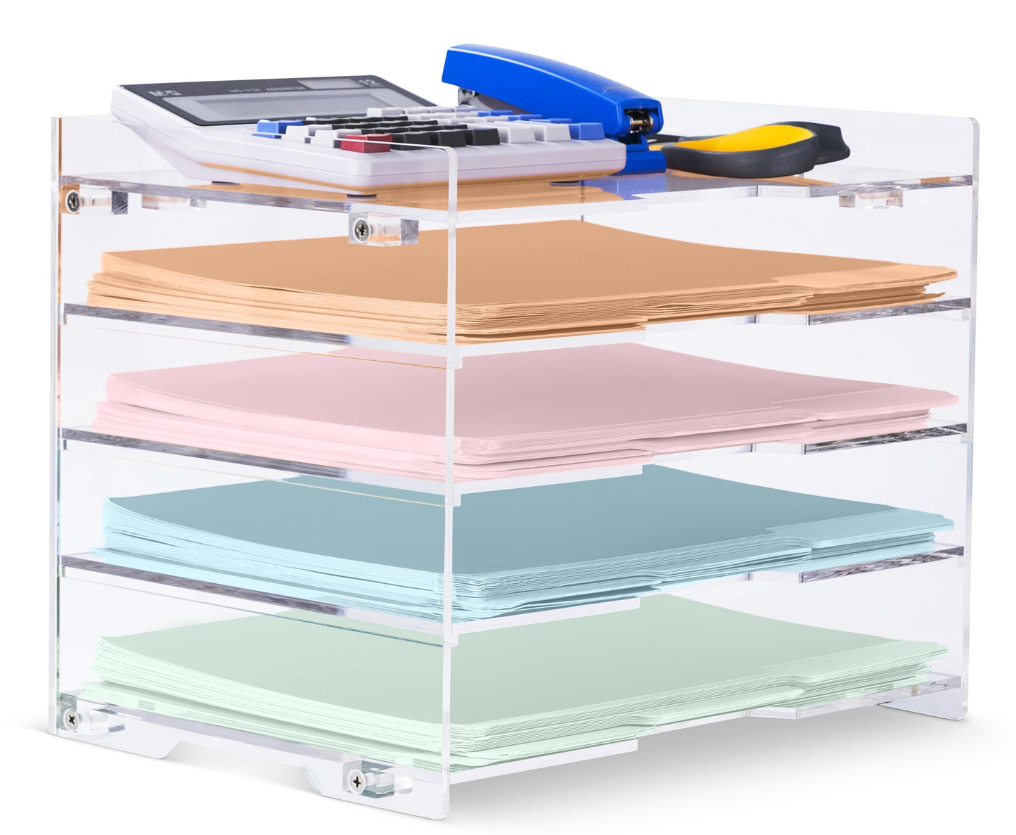 File Paper Organizer Letter Tray For Desk Office Supplies Folder Accessories Storage, Clear Acrylic, For Home School Desktop Organization