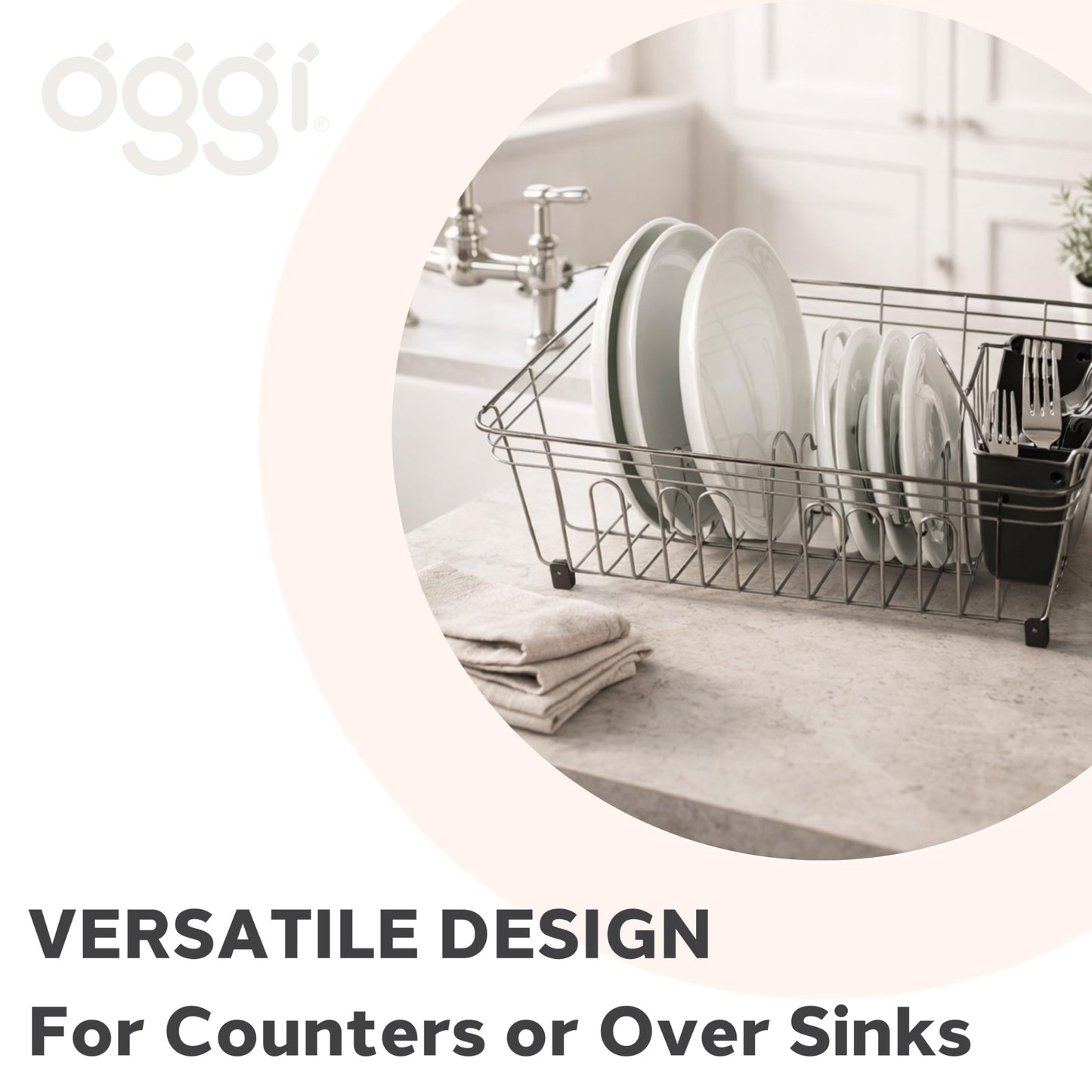 Oggi Compact Dish Drying Rack - Black Steel Drainer, Racks for Kitchen Counter, Durable Coated Steel Kitchen Dryer with Cutlery Holder