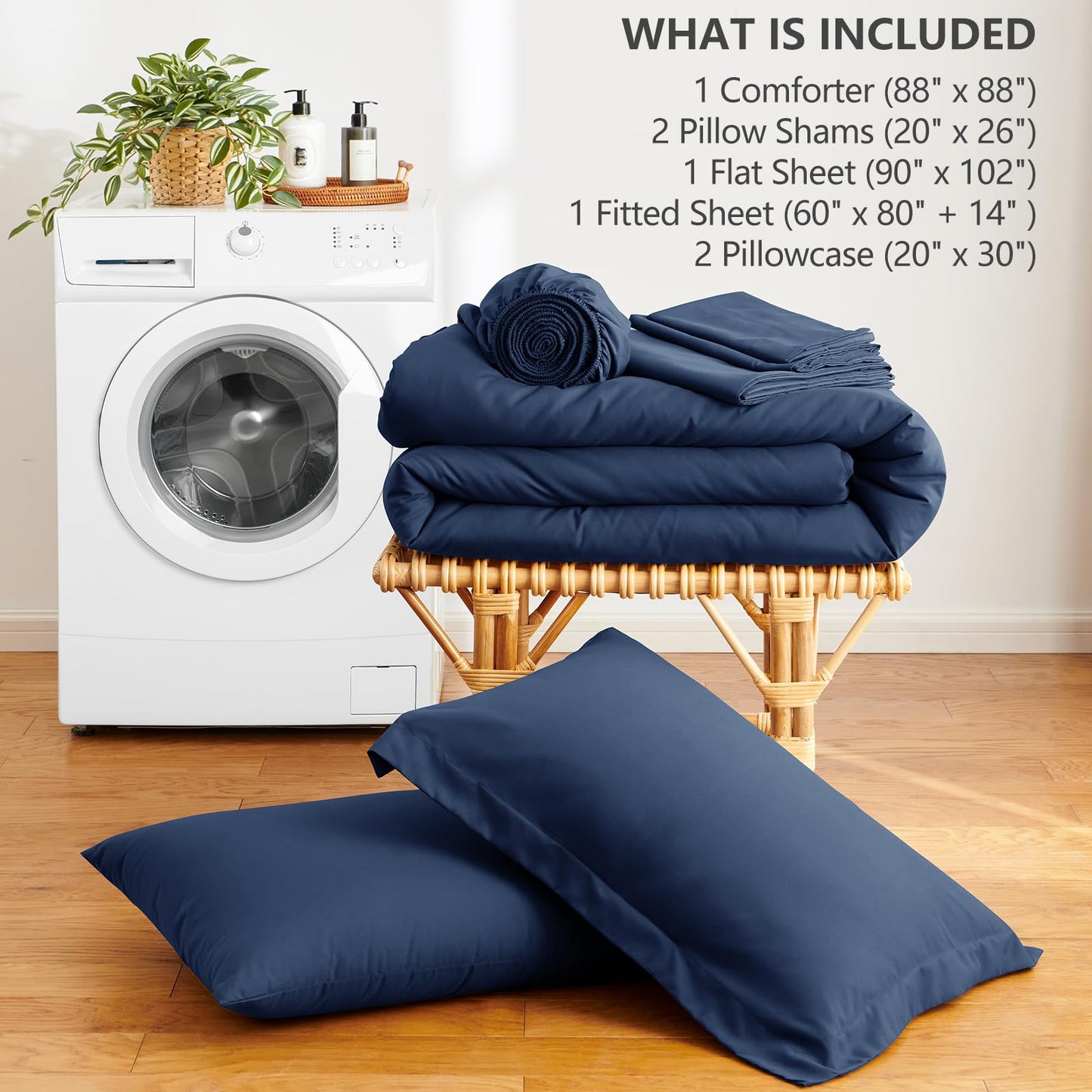 HIMEET Queen Comforter Set - 7 Pieces Bed in a Bag Queen Size, Luxury Comforter Set with Sheets for All Season, Bed Set with Comforter, Flat Sheet, Fitted Sheet, Pillowcases & Shams, Navy Blue