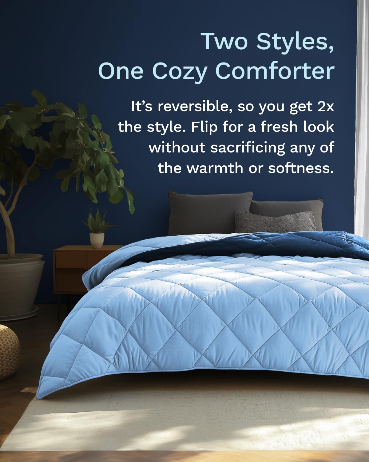 ViscoSoft Twin/Twin XL Comforter - Cloud-Soft Down Alternative Duvet Insert, All Season Cooling Lightweight Reversible Quilted Blanket for Dorm & Guest Bed, Oeko-TEX Certified, Light/Dark Blue