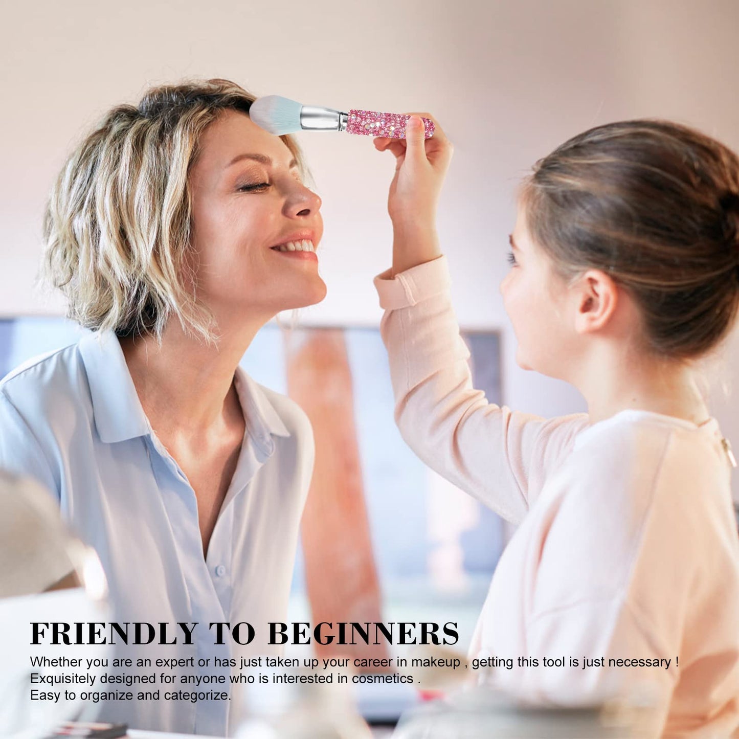 Makeup Brushes Bling Crystal Professional Face Cosmetics Blending Liquid Foundation Powder Concealer Eye Shadows Make Up Beauty Tool Glitter(12PCS) (Purely Handmade)(Pink)