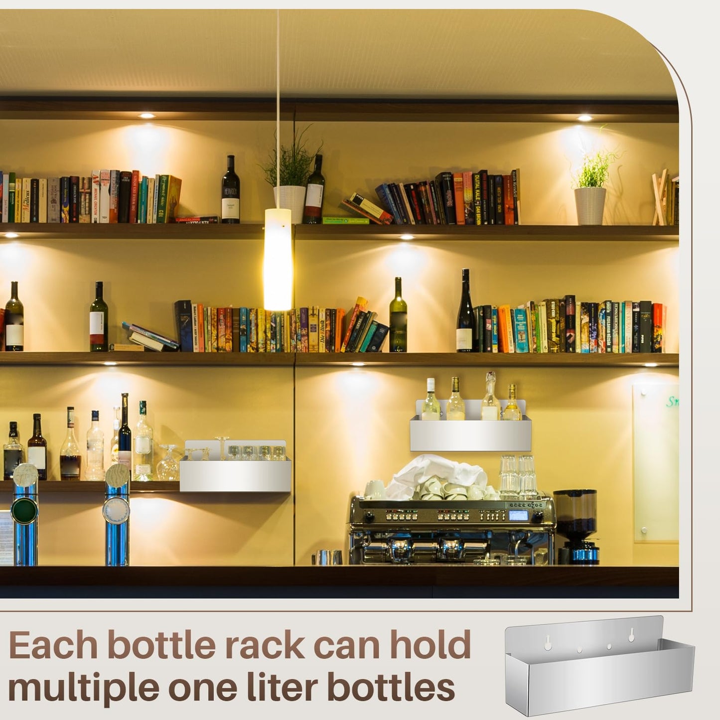 Tanlade 2 Pieces 15 Inch Single Speed Rail Stainless Steel Liquor Bottle Holder Wall Mounted Spray Bottle Rack Drink Rail Shelf for Bars, Silver