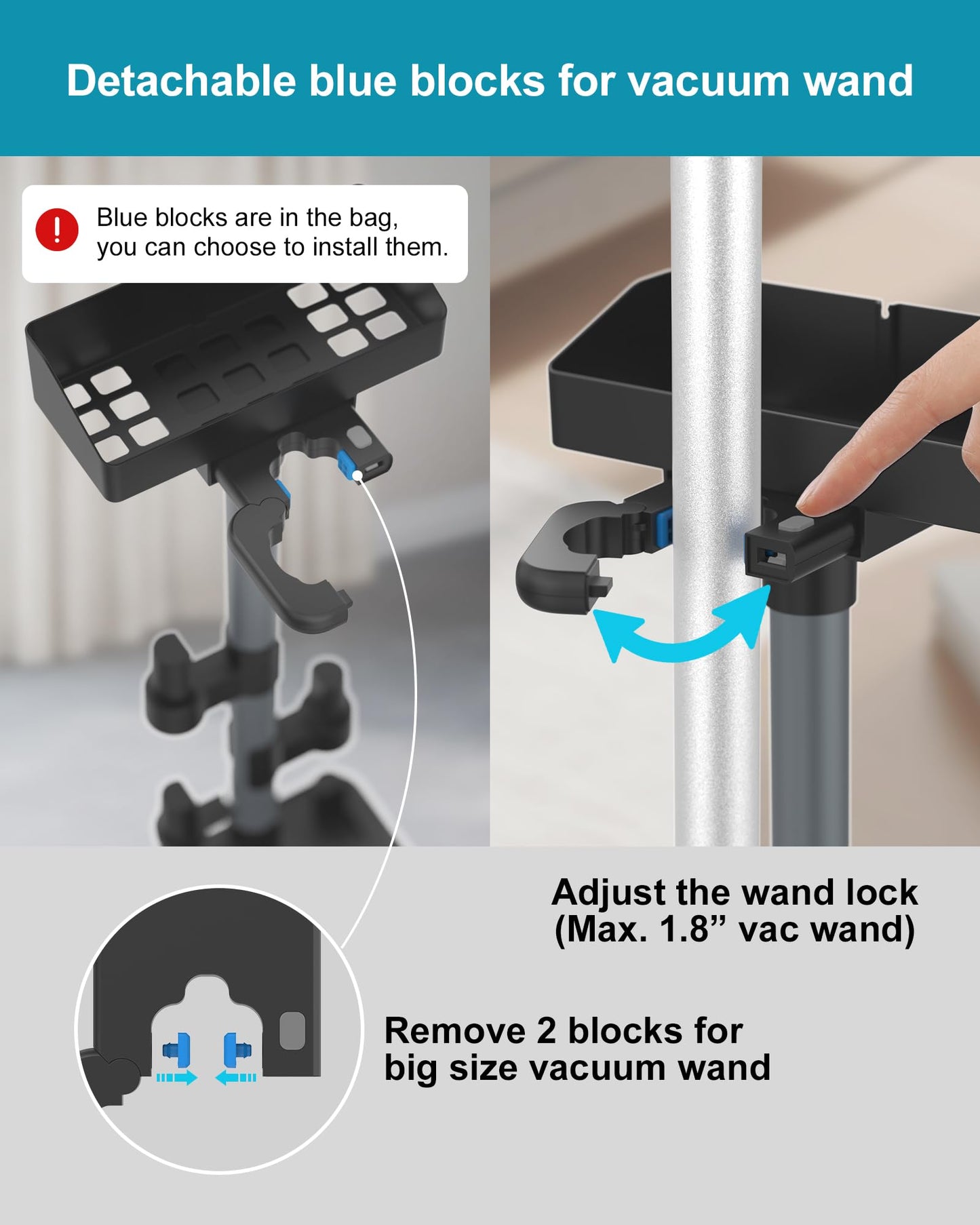 Portek Cordless Vacuum Stand, Height-Adjustable Stick Vacuum Standing Dock Station, 7 Accessory Holders Attachments Organizer and Storage Box (Max. 1.8" Vac Wand)