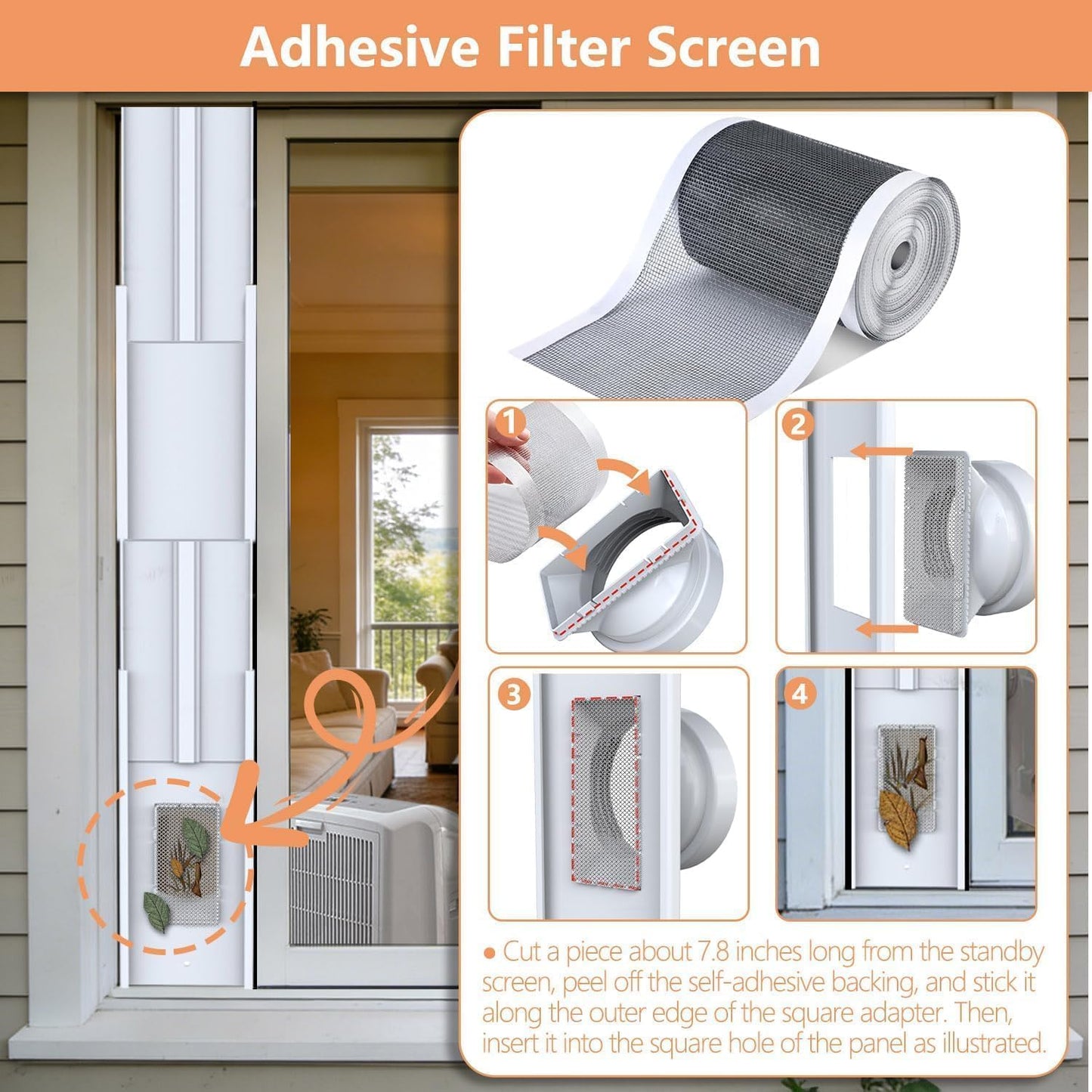 Gulrear Max 95"Sliding Door Air Conditioner Vent Kit with Screen net & 2 weather strippings Energy Saving Airtight Universal 5.0/5.9 Inch AC Hose Coupler Portable AC Balcony Door Plates kit