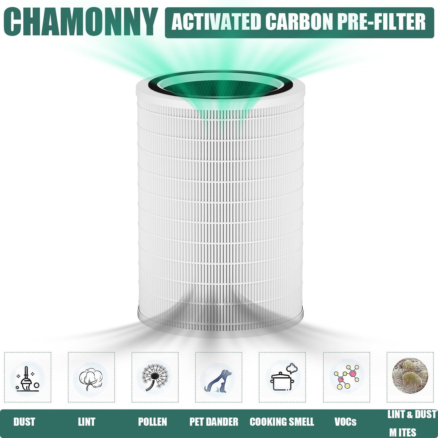 CHAMONNY 12010 Filter Replacement, Compatible with Clorox Large Room Air Purifier 11010 & 11011, 1,500 Sq. Ft. Capacity (12010 Filter)