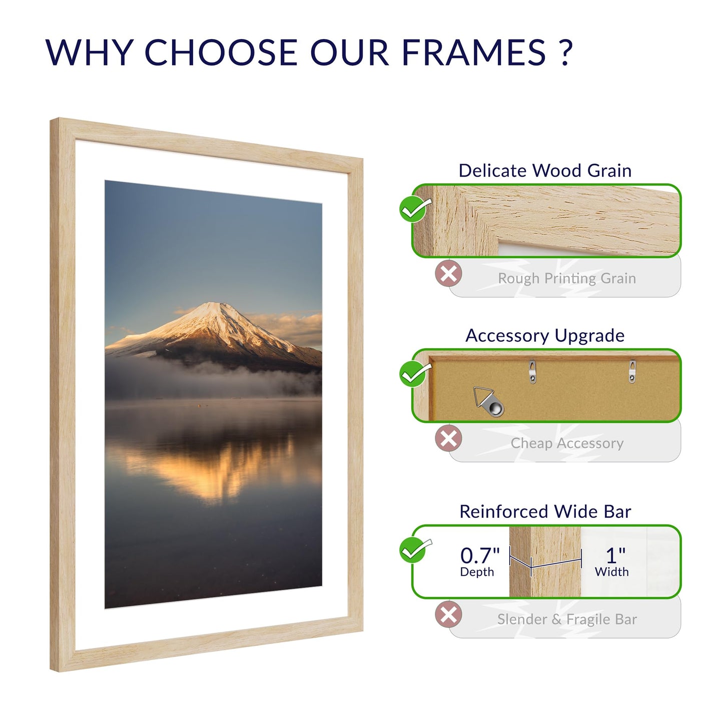 Chrspk 20X28 Poster Frame, Display Pictures 16X24 with Mat or 20X28 Without, Wall Hanging Frames, Natural Oak, 3 Pack