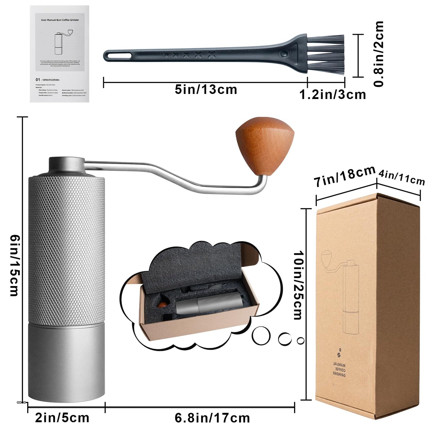 Agilive Manual Coffee Grinder, Adjustable Grinding Settings, Stainless Steel Burrs, Portable Hand-Cranked Coffee Grinder, For Espresso, Drip Filter, French Press Filter, Compact And Durable (white)