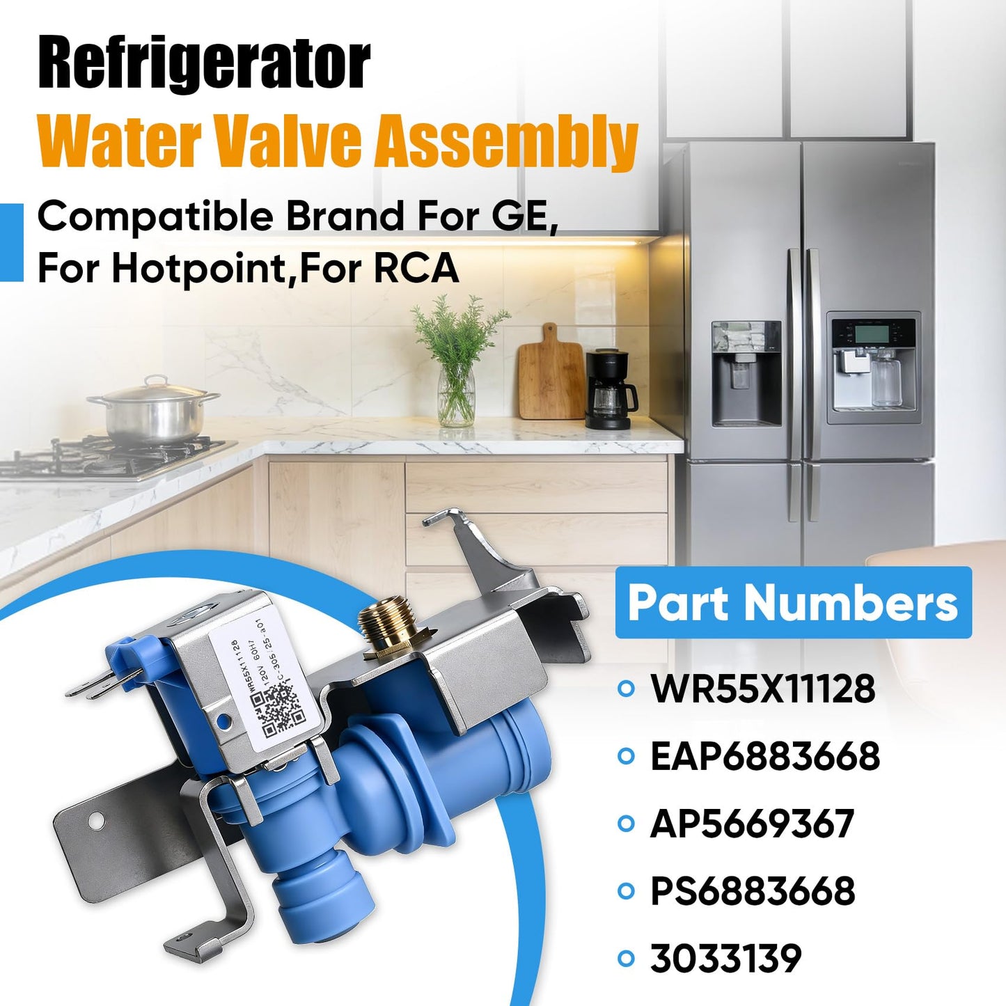 WR55X11128 Refrigerator Water Inlet Valve Assembly,Compatible with GE Refrigerator Replaces 3033139, PS6883668, AP5669367,EAP6883668,Fiex Ice Maker & Water Dispenser Issues, Easy Install