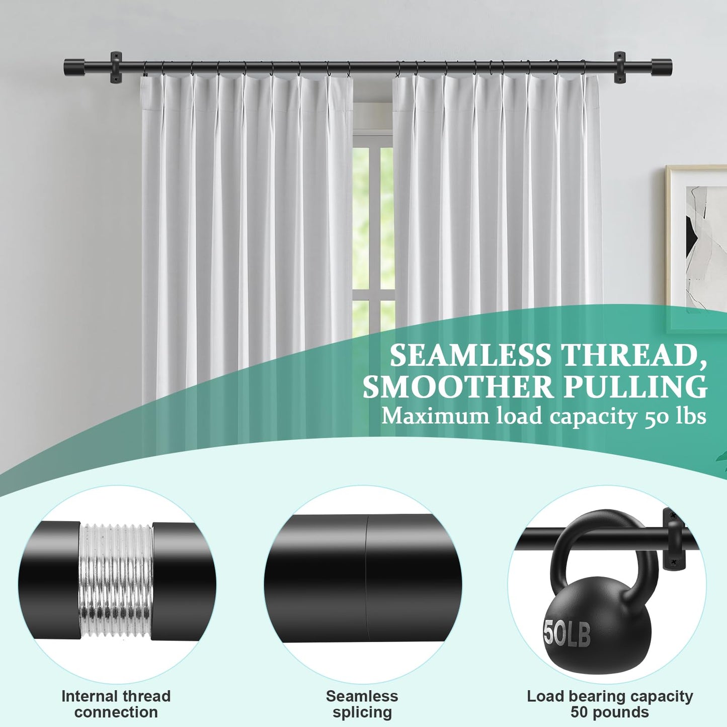 Curtain Rods for Windows 120 to 170 Inches Long, Adjustable 1 Inch Black Curtain Rod for Outdoor Indoor, Modern Heavy Duty Drapery Rod, Ceiling Mount 14ft Room Divider, All Metal, Easy Install