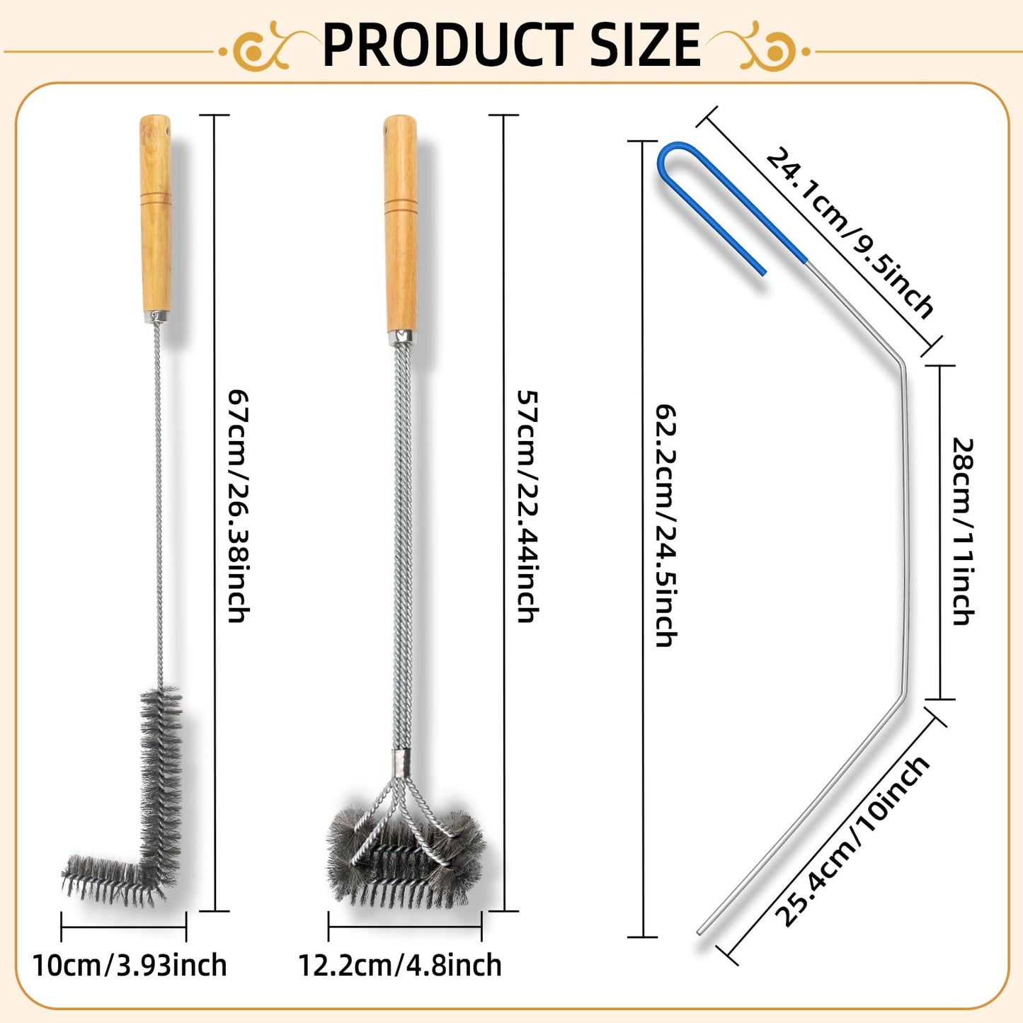 3 Pieces Fryer Cleaning Tools, Stainless Steel Deep Fryer Cleaning Tools, Including Basket Fryer Brush, L-Shape Deep Fryer Cleaning Brush and Fryer Cleanout Rod, Air Fryer Cleaning Brush Tools
