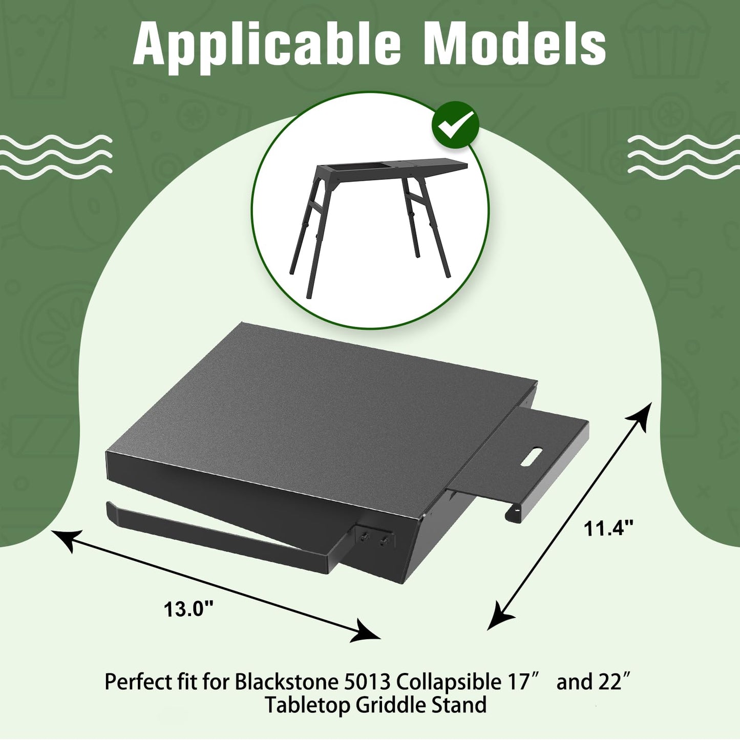 Griddle Side Shelf for Blackstone 17" and 22" Griddle Stand 5013, Griddle Table for Blackstone Griddle Stand with Sideshelf, Tool Hooks, Paper Towel Holder, Fit for 17 22 Inch Propane Table Top