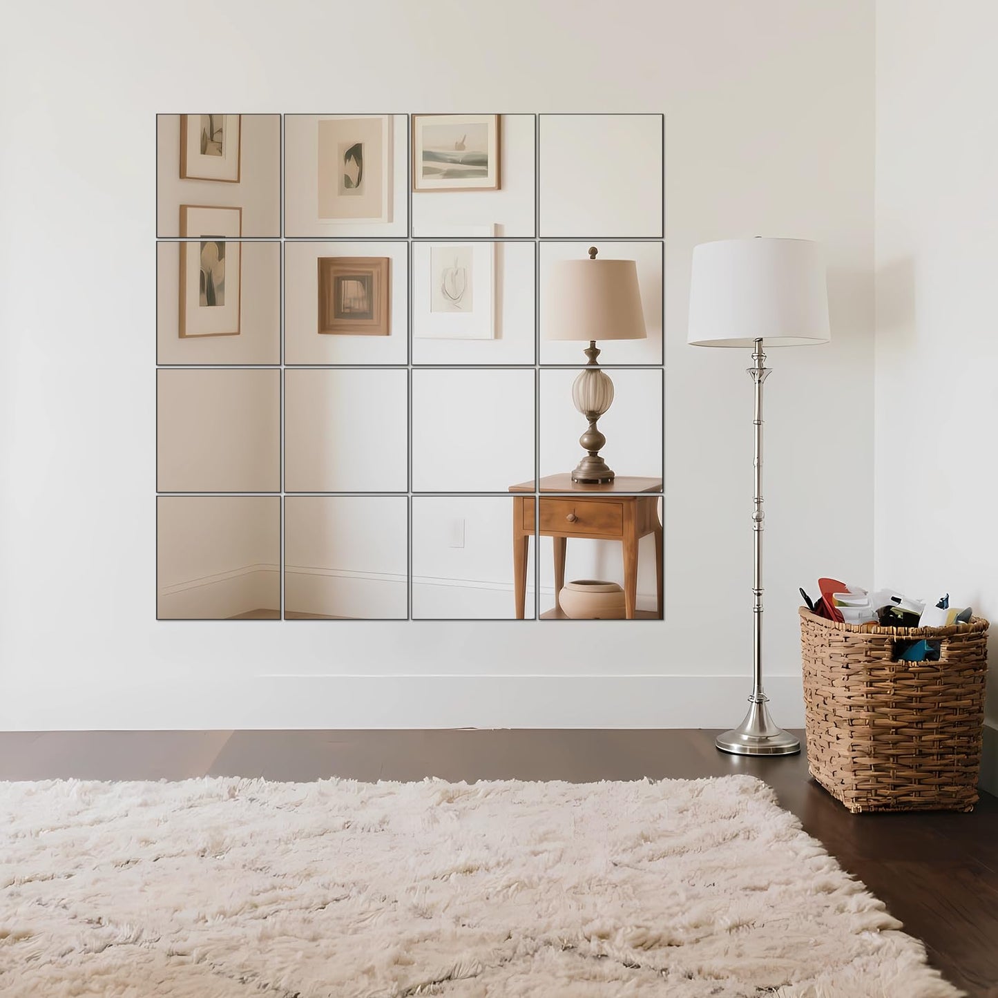 Ruomeng Home Gym Mirrors 12" x 12" x 16Pcs Wall Mounted Mirror Glass Frameless Full Length Mirror Tiles for Home Gym, Bedroom, Door & Bathroom