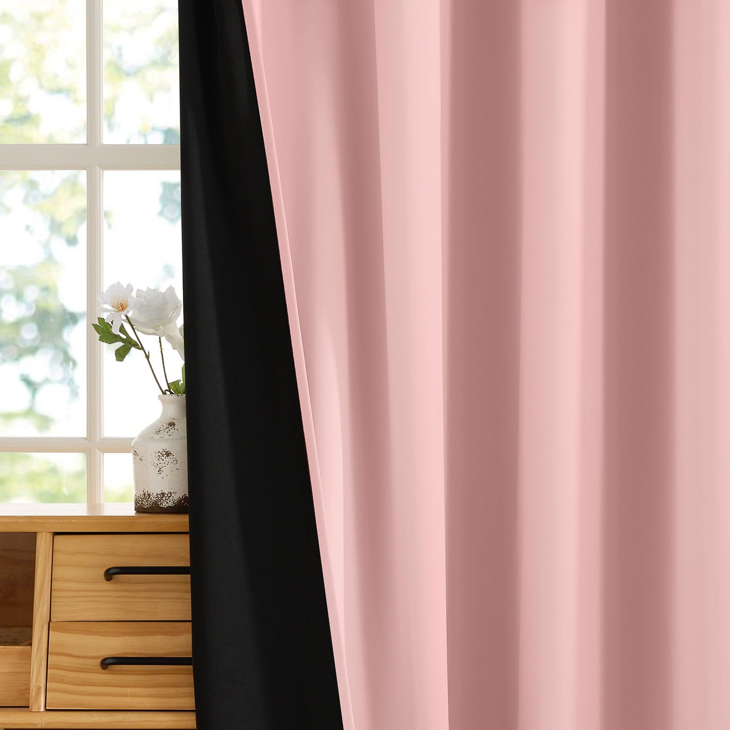 RYB HOME 100% Blackout Pink Curtains for Girls Bedroom, 2 Panels Blackout Thermal Insulated Noise Reducing Window Drapes for Kids Baby Room Living Room, 52 inches Wide by 84 inches Long
