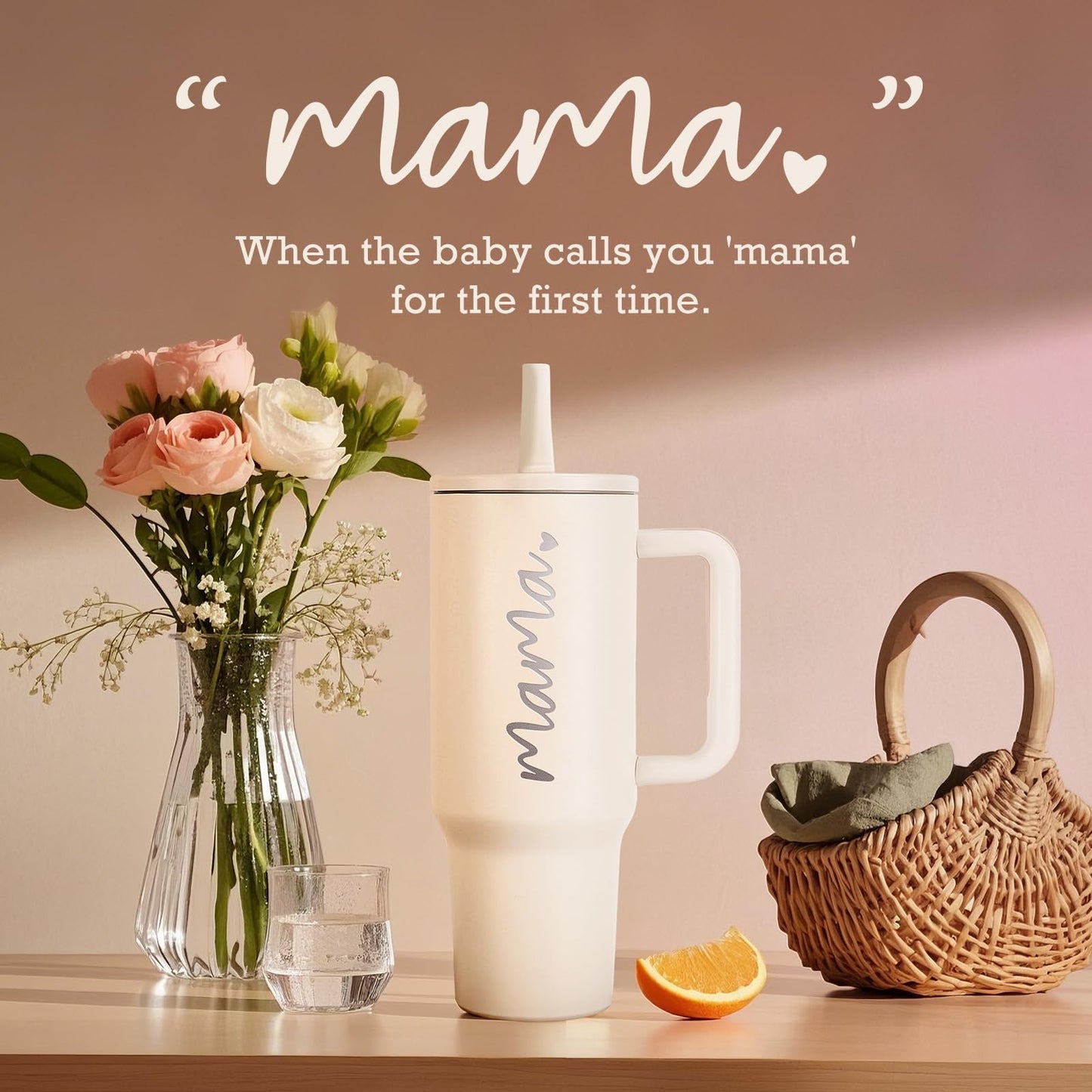 JETIKON Mama Tumbler 40 oz Cup with Lids Straws First Mothers Day Gifts for New Mom Gifts for Pregnant Mother, Mama, Mom To Be