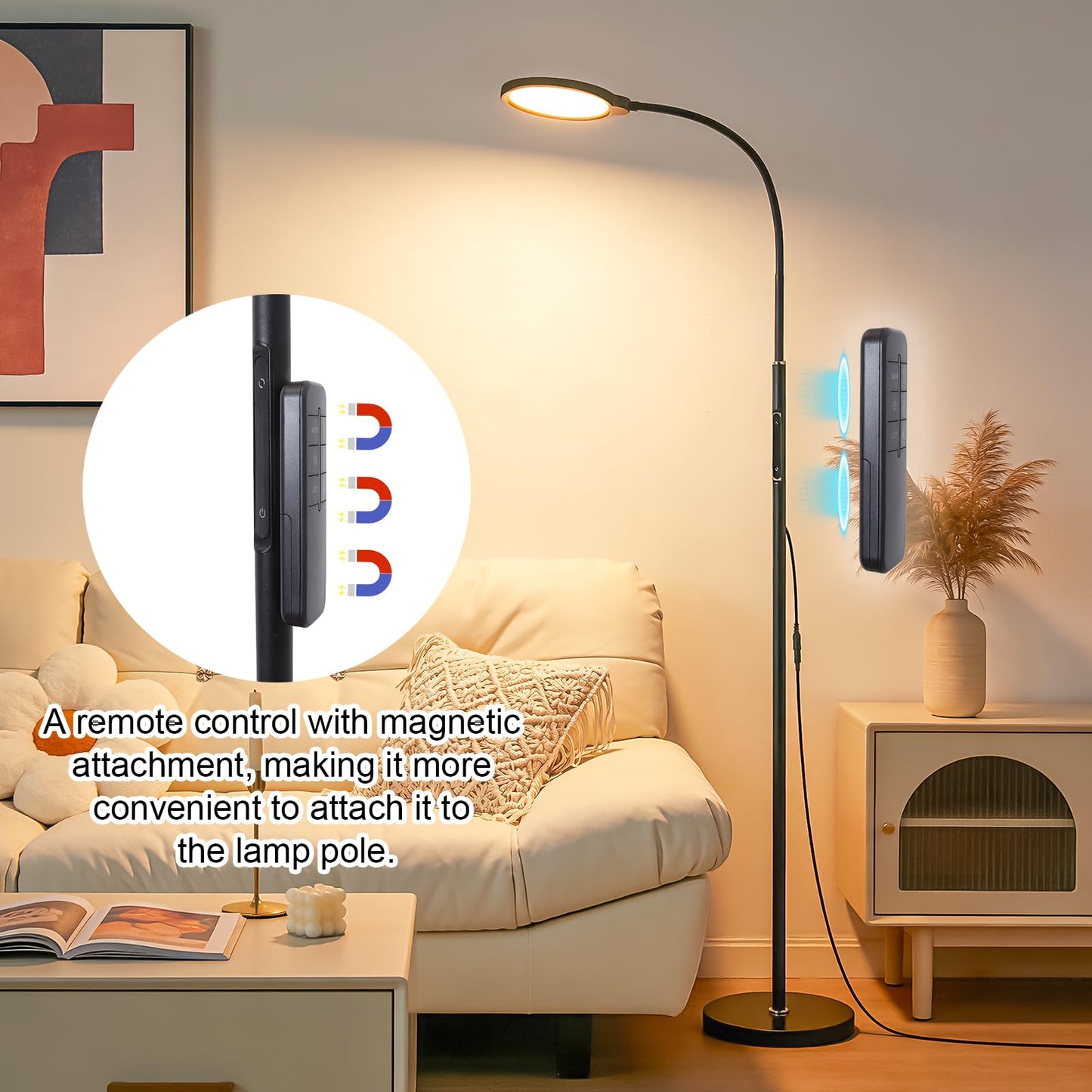 Bright LED Eye-Friendly Floor Lamp with Remote and Touch Dimmer & Adjustable Color Temperature, Smart Gooseneck Standing Light for Living Room,Kids Bedroom, Home Office Desk,Library Study Reading