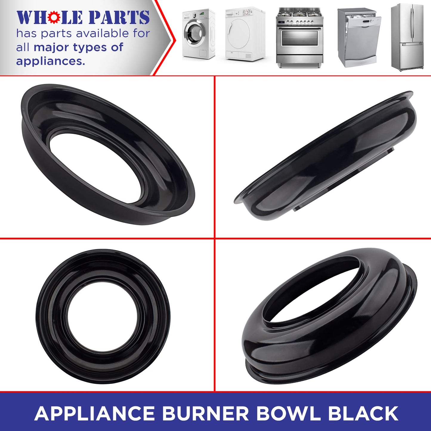 Upgraded Whole Parts Appliance Burner Bowl Part # PA030002BK, Compatible with Many Viking Range, Oven, and Stove Models, Open Burner Bowls Replacement Parts - Replaces 810768-9.23 Inch, Black