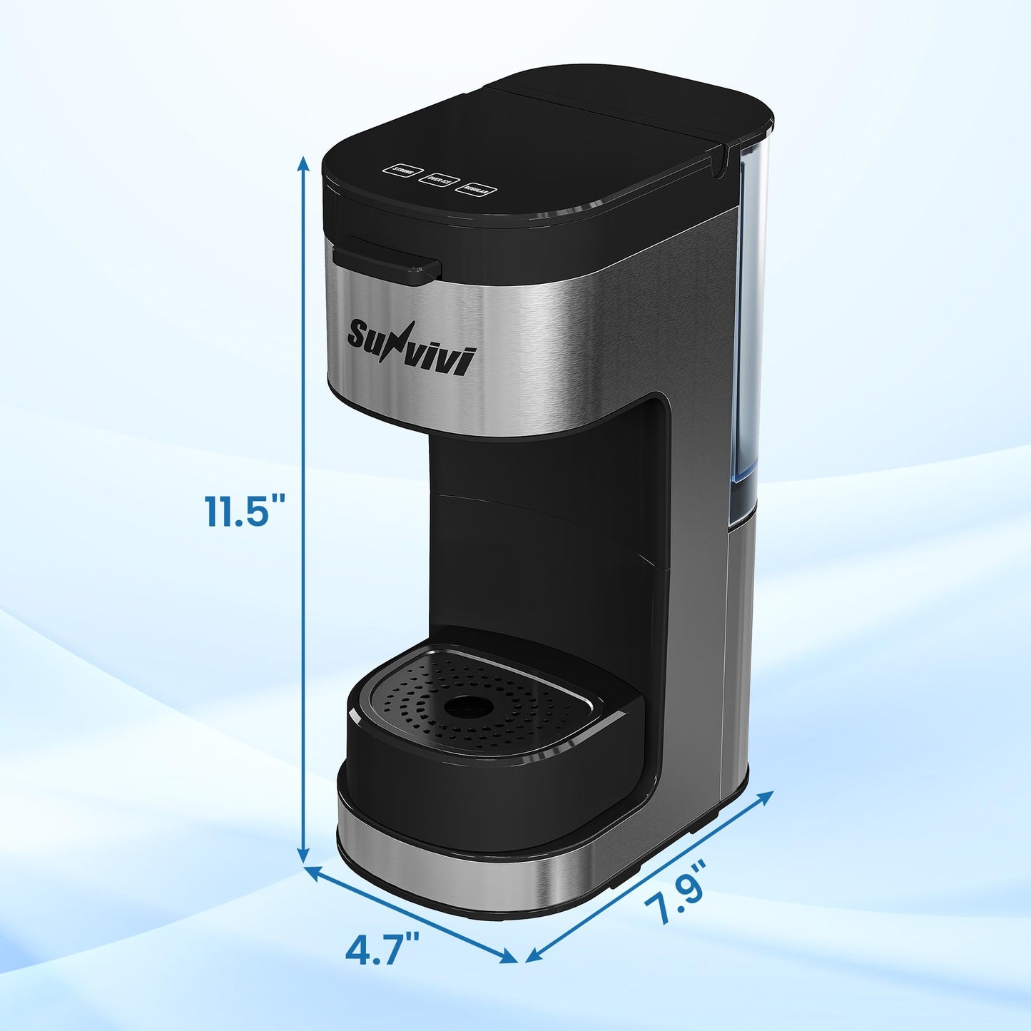 SUNVIVIPRO Single Serve Coffee Machine Brewer: 3-in-1 Iced Coffee Maker for K Pod Pods, Ground Coffee, and Teas with Removable Water Reservoir 6 to 14oz, 2 Cup Trays, Self-Cleaning Function, Black