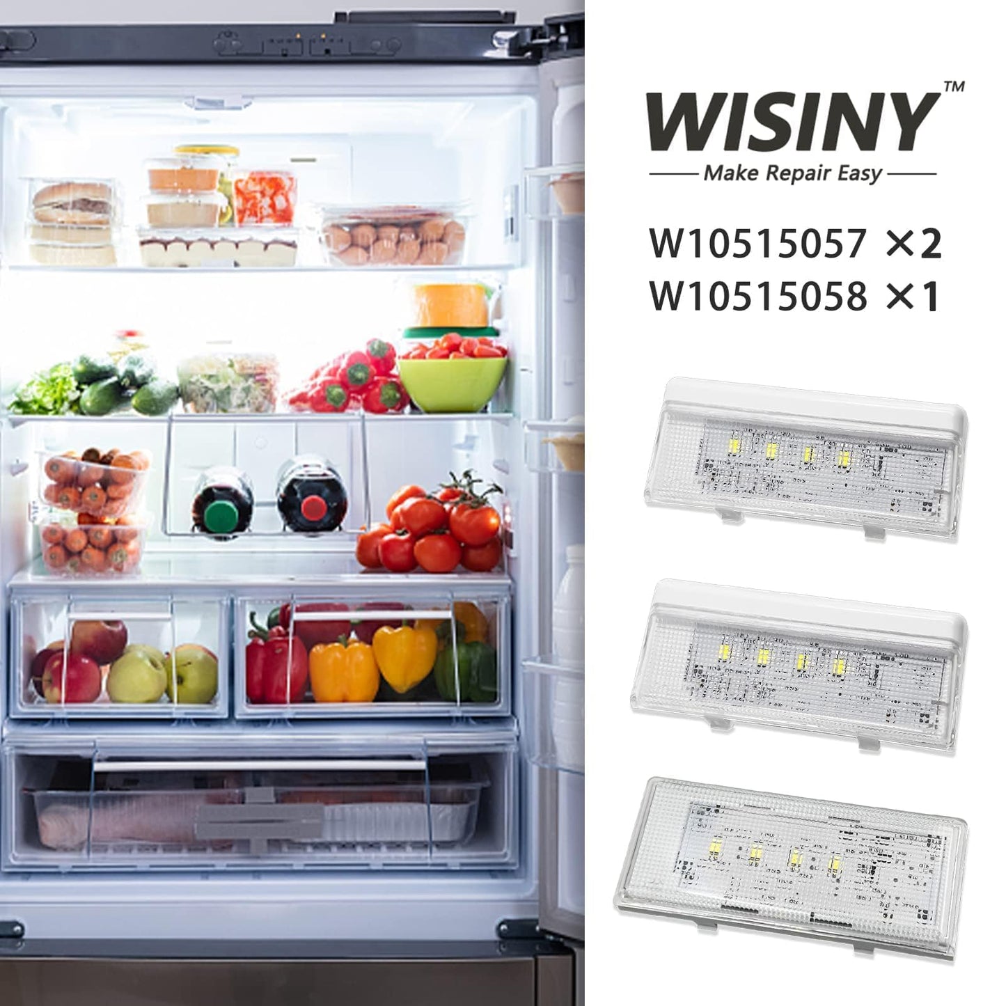 WISINY W10515057 W10515058 Refrigerator LED Light Compatible for Whirlpool Fridge Light Replacement WRS325FDAM04 Fix the Flickering Replaces WPW10515058 1Pcs and WPW10515057 2Pcs