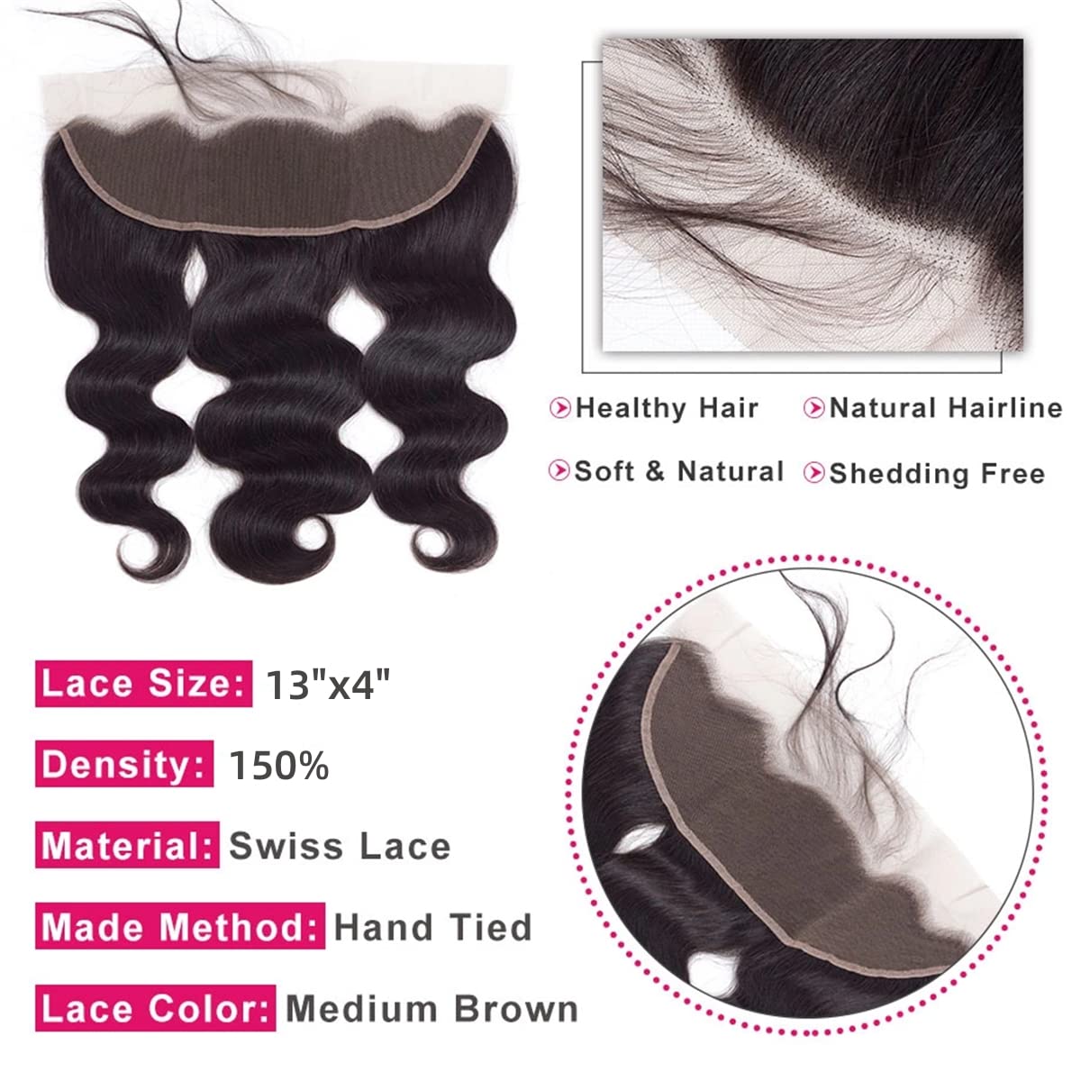 13x4 Body Wave HD Lace Frontal Human Hair 20 Inch Body Wave Ear to Ear Transparent Lace Frontal Only 100% Unprocessed Brazilian Virgin Human Hair Closure Pre Plucked with Baby Hair