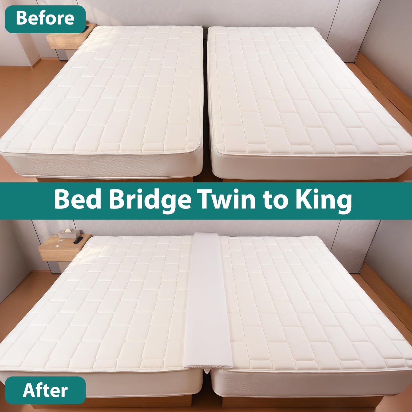 Selectico 12" Extra Wide Split King Gap Filler for Adjustable Bed, Bed Bridge Twin to King Converter with Washable Cover, Close The Gap (0-1.5"),White