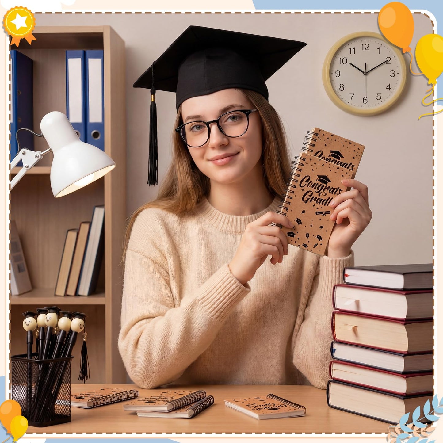 Resurhang 25 Sets Graduation Gifts Party Favors Bulk, Graduation Notebooks and Pen, Grad Cap Ballpoint Pens with Tassels Congrats Grad Spiral Journal Class of 2026 Gifts for College Graduate(Kraft)