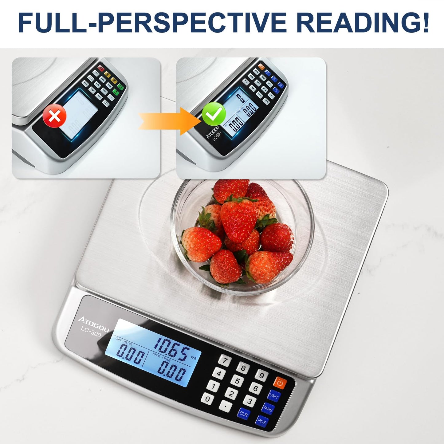 110lb Food Scale, Commercial Kitchen Scale with Price Computing, Plug-in Usable, 0.05oz/1g, 304 Stainless Steel, for Cooking, Vegetables, Farm, Industry, Counting. LC300 Silver