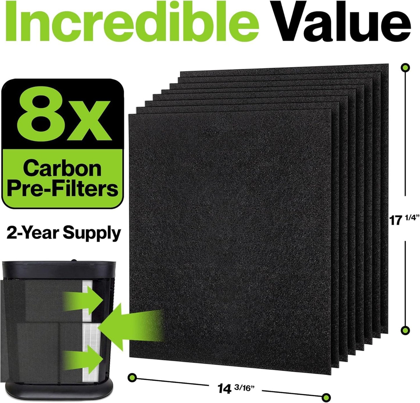 Durabasics 8-Pack Pre-Filters for Honeywell HPA300 Replacement Filters, Compatible with Honeywell Prefilter A, Filter A, HPA300 Prefilter and HRF-AP1 Replacement