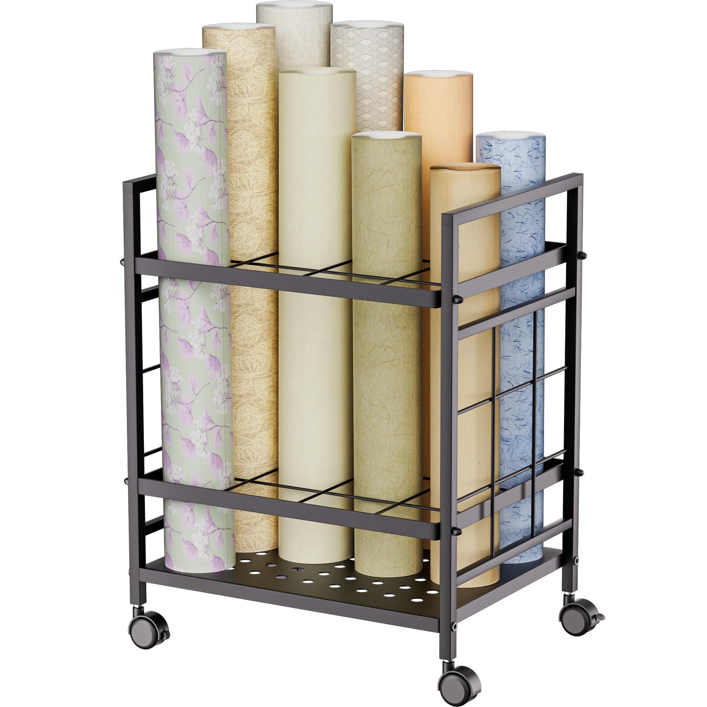 GIOTORENT Blueprint Storage Rack, Blueprint Holder with Wheels, Used for Storing Map/Poster/Blueprint/Architectural Construction Plan, 12 Slots, 2 Brakes, Silent Wheel for Home, Office, School(Black)
