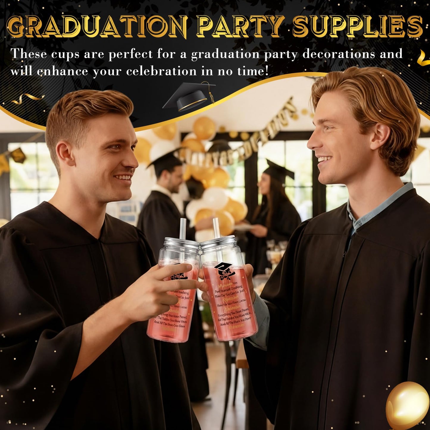 AmazingSpark 72 Pcs Class of 2026 Graduation Gift Set 13.5 oz Graduation Plastic Cups Bulk with Lids Straws Inspirational Notebooks Motivational Pens Gift for Congrats Grad Party Favors Supplies