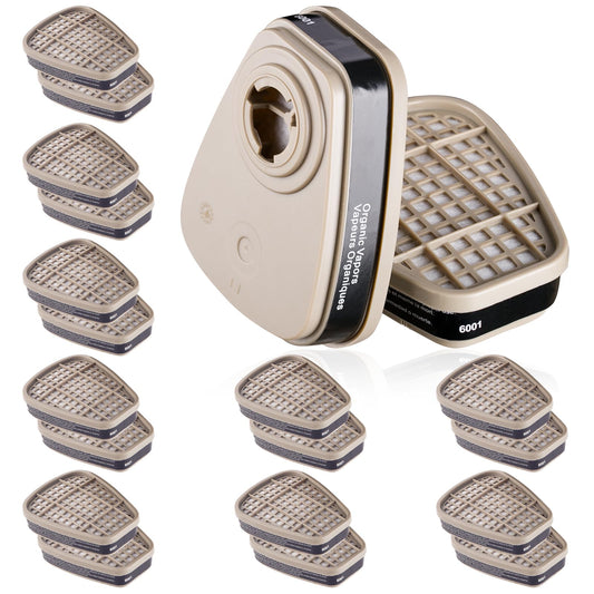 10 Pair 6001 Filter Cartridges for Respirator, Respirator Cartridges & Filters - Against Organic Vapor/Chemical/Paint, Respirator Filters Compatible with 6200, 6800, 6502, 7502, 4008 Series
