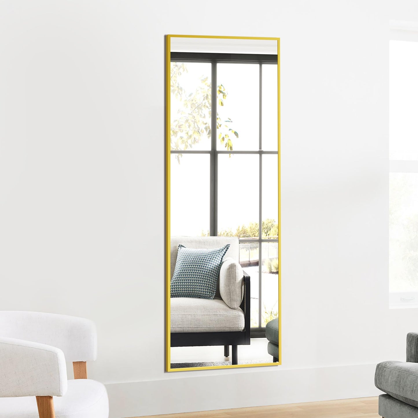 TRAHOME Standing Mirror Full Length Mirror,15" x 56" Large Floor Mirror with Aluminium Frame for Door Bedroom Bathroom Living Room(Gold)
