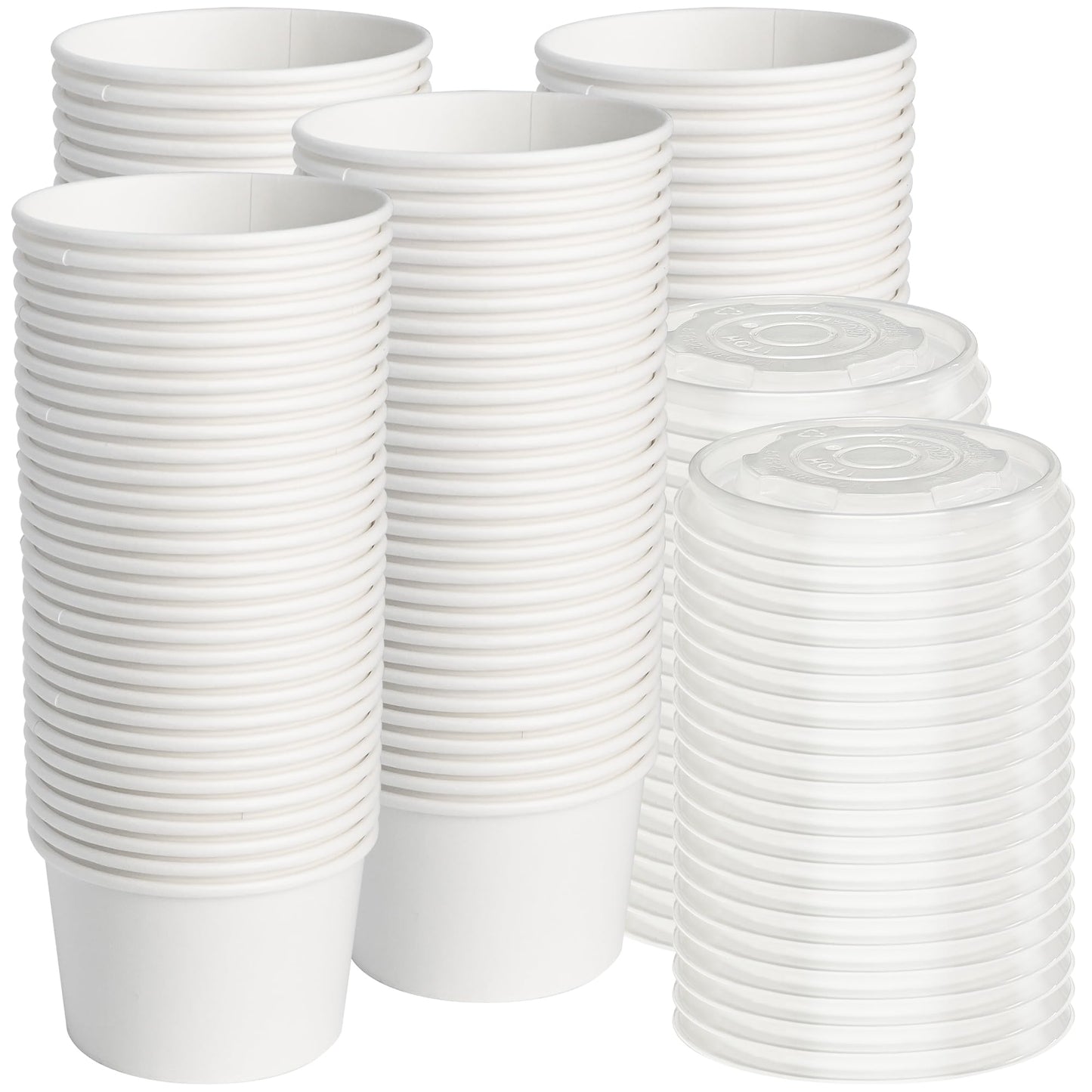 ESSENTIAL Paper Ice Cream Cups with Lids, 120pcs 8oz Disposable Dessert Bowls with Lids for Hot or Cold Food, Paper Snack Containers for Sundae, Frozen Yogurt, Soup (White)