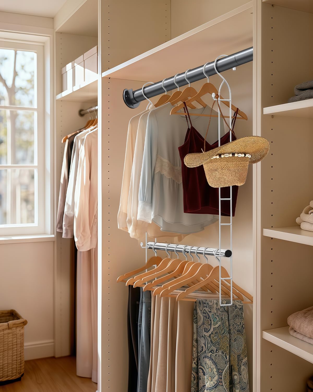 Supforce Hanging Closet Rod Stainless Steel, 2 Pack Adjustable Height & Width Closet Rod Extender, Space-Saving Closet Hanging Storage Organizer，Load up to 88LB