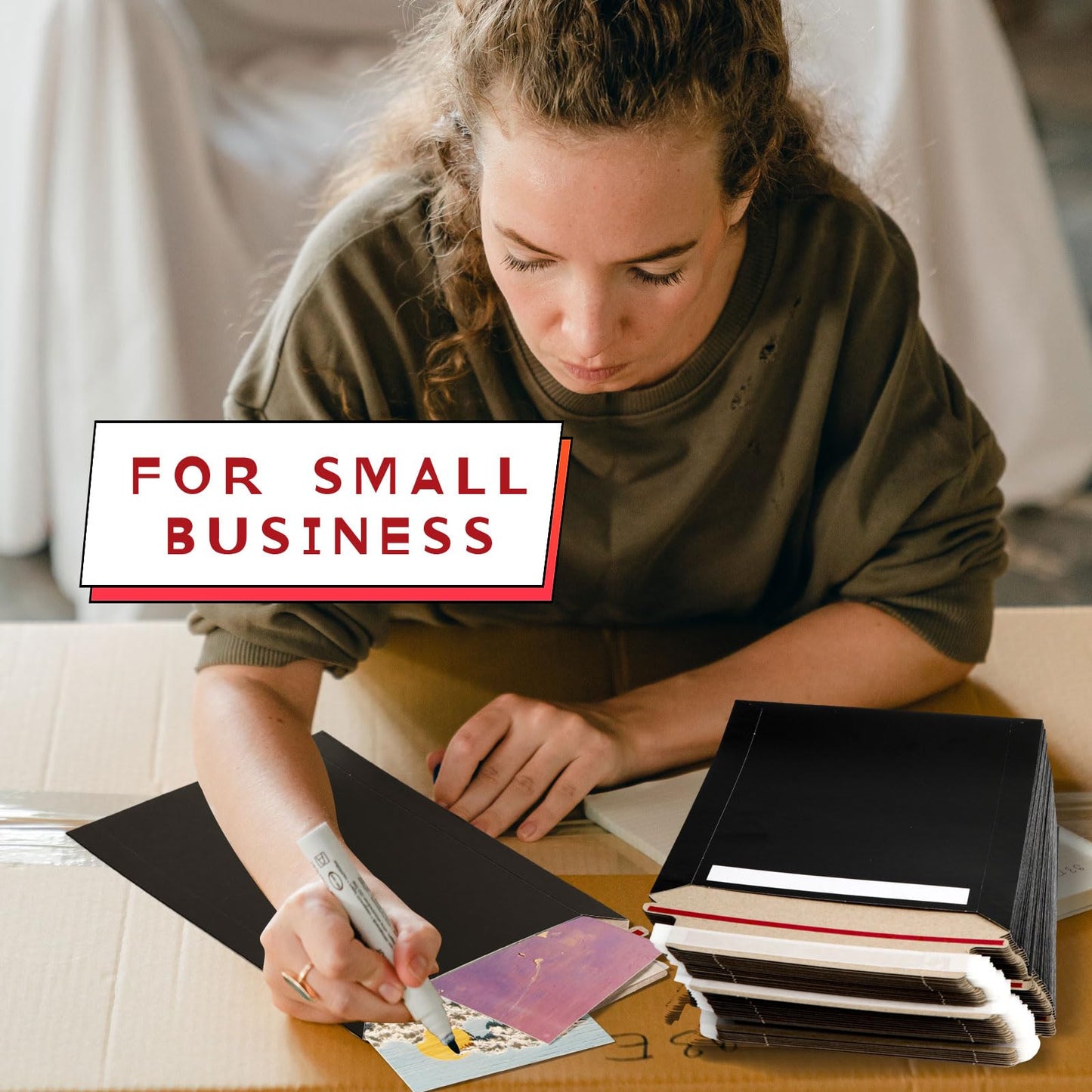 Fainne 200 Pack 6x8 Inch Rigid Cardboard Mailers Self-adhesive Photo Cds& Document Shipping Envelopes, 250gsm, Black