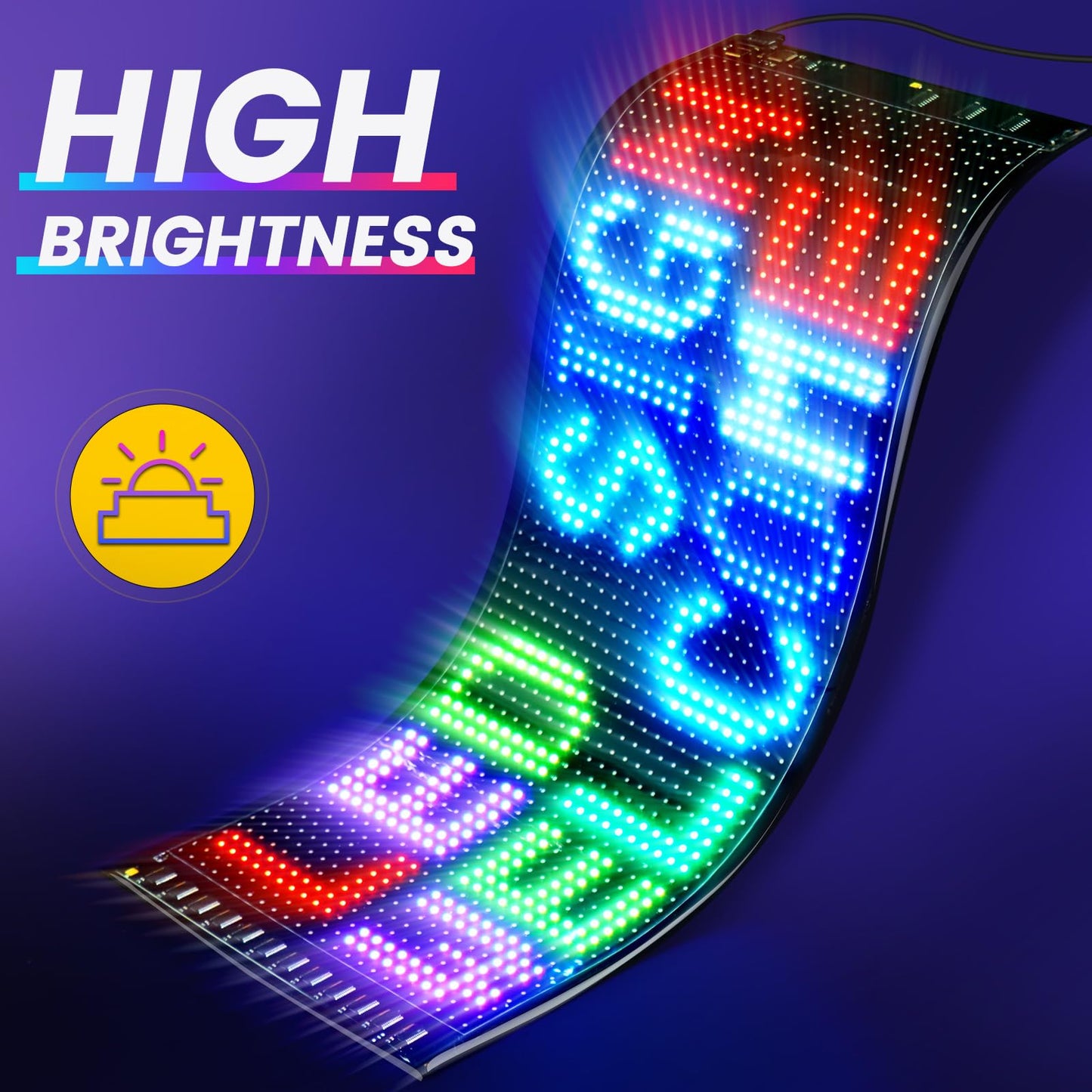 RAYHOME Full Color Dual Row LED Sign for Car, 17''x6.3'' Flexible 5V/2A Bluetooth APP Control LED Signs Custom Text Message Pattern Programmable LED Display for Car Store.