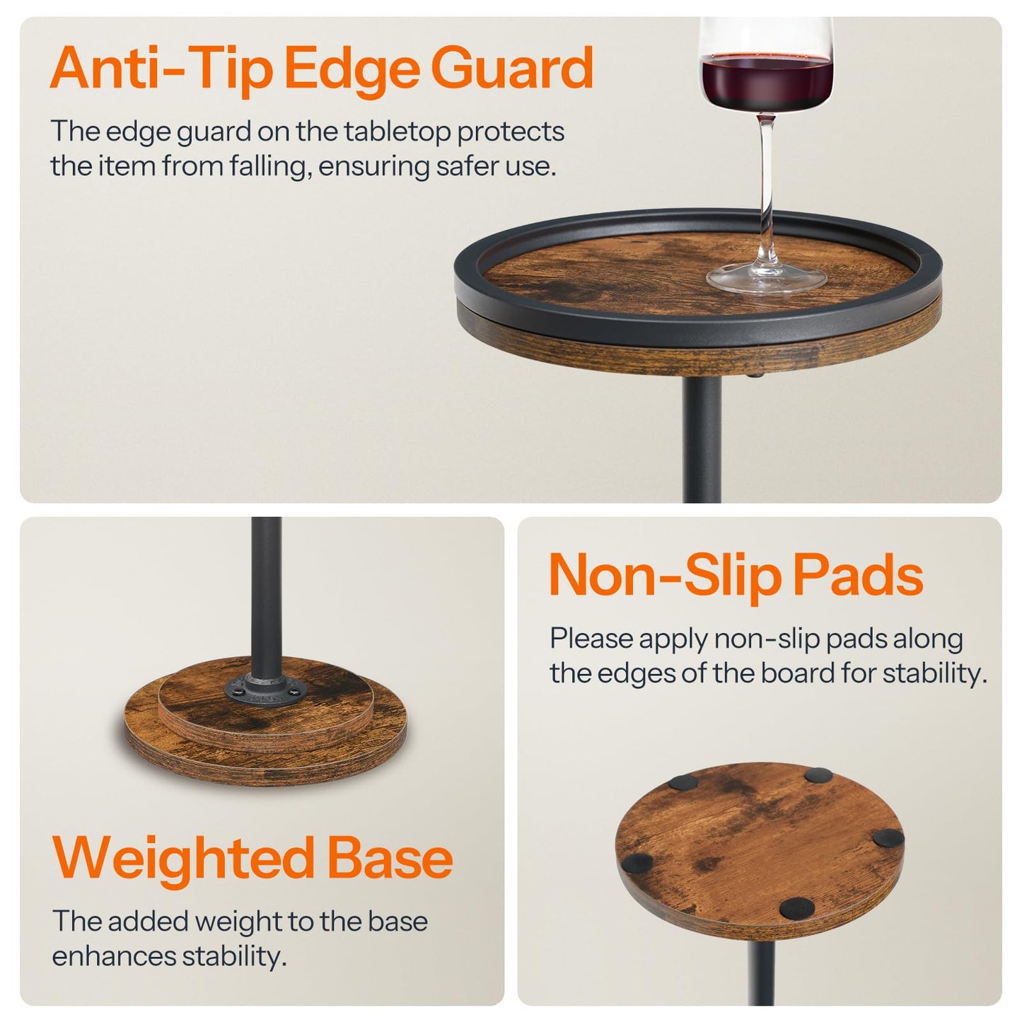 HOOBRO Small Round Side Table, Drink Table, Coffee Martini Table with Pedestal Accent for Small Spaces in Living Room, Bedroom, Sofa Couch, Rustic Brown BF168BZ01