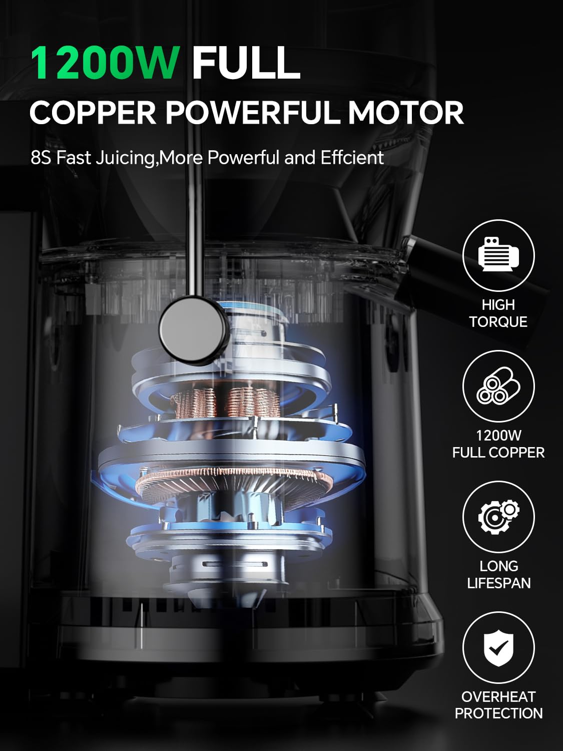 1200W Juicer Machines with 3.2" Feed Chute for Whole Fruits and Vegs, Dual Speeds Centrifugal Juice Extractor, Heavy Duty Full Copper Motor, 35oz Large Juice Jug, Easy to Clean, BPA-Free