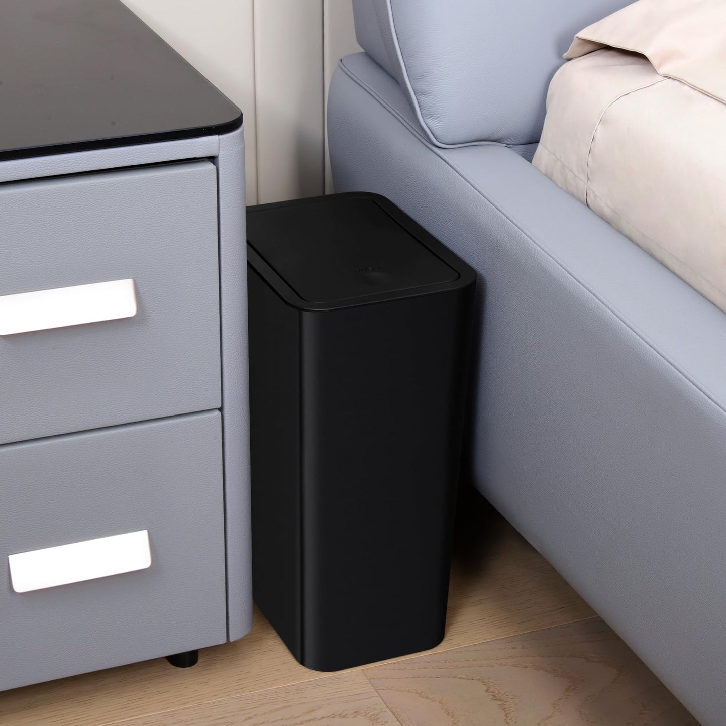 TIPGO Bathroom Trash Can with Lid, 10 Liter/ 2.6 Gallon Slim Garbage Can, Small Trash Bin Waste Basket with Pop-Up Lid for Kitchen, Bedroom, Living Room, Office (2 Pack, Black)