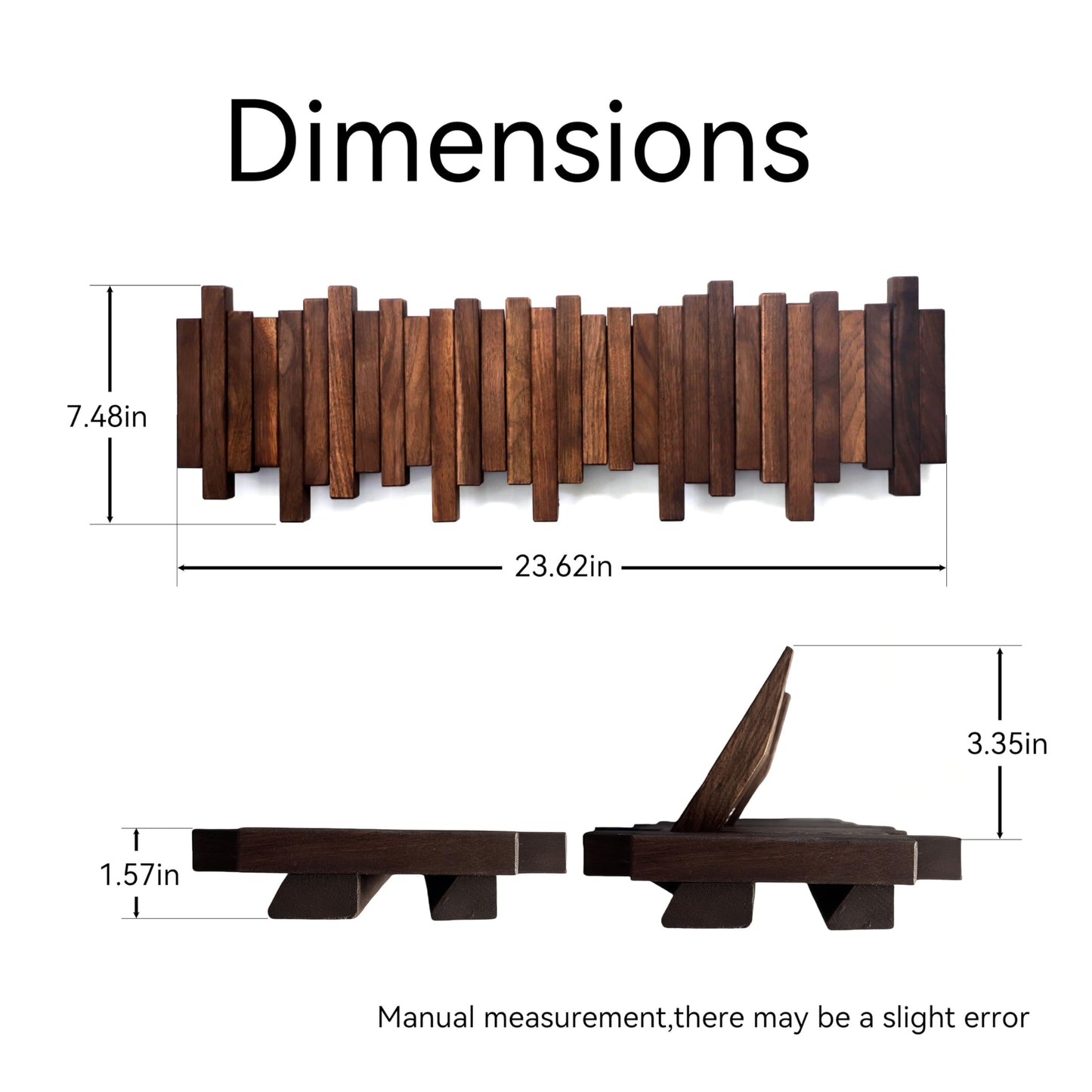 GOGREEBELL Hardwood Piano Coat Rack| Flip Down Wall Hook Rack 6 Hooks|Heavy Duty Coat Hooks.Made of Acacia Wood (Wood Wax Oil Dyed Walnut Color).Wall Art
