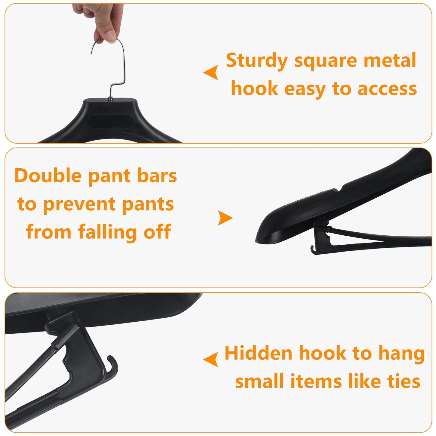 Plastic Extra Wide Suit Hangers, Pack of 15, Width: 17.7",Notched Shoulders & Metal Hooks, Black
