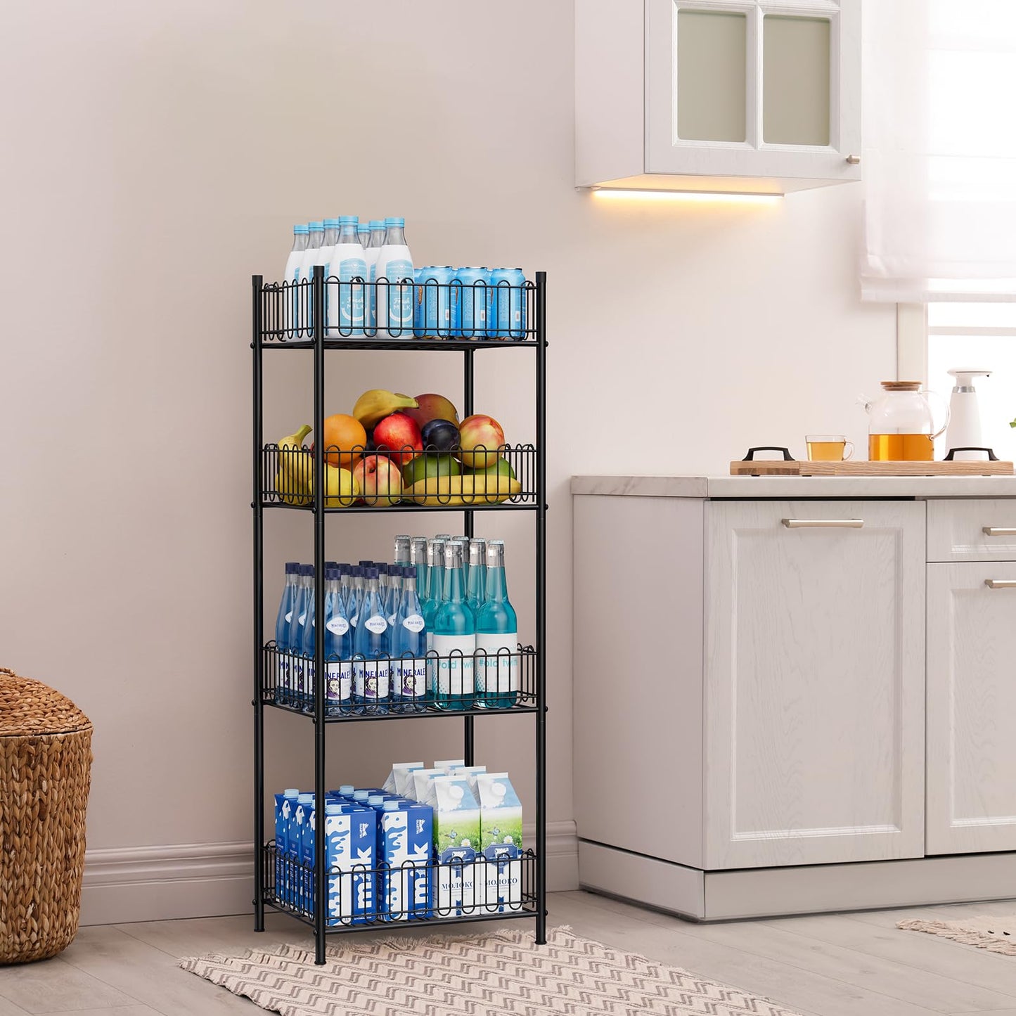 OYEAL Water Bottle Storage Holder 4 Tier Can Organizer for Pantry, Large Capacity Soda Can Organizer for Kitchen Party Organizers and Storage, Tumbler Mug Cup Holders