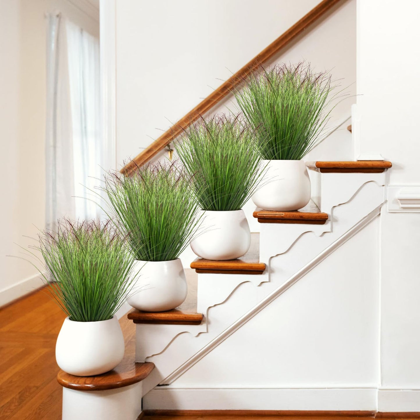 LUZOGA 100Pcs Artificial Grass Plants Outdoor Faux Shrubs Wheat Grass Green Onion Grass Artificial Greenery Tall Stems for Indoor Outdoor Office Home Decor（Green Red Tail）